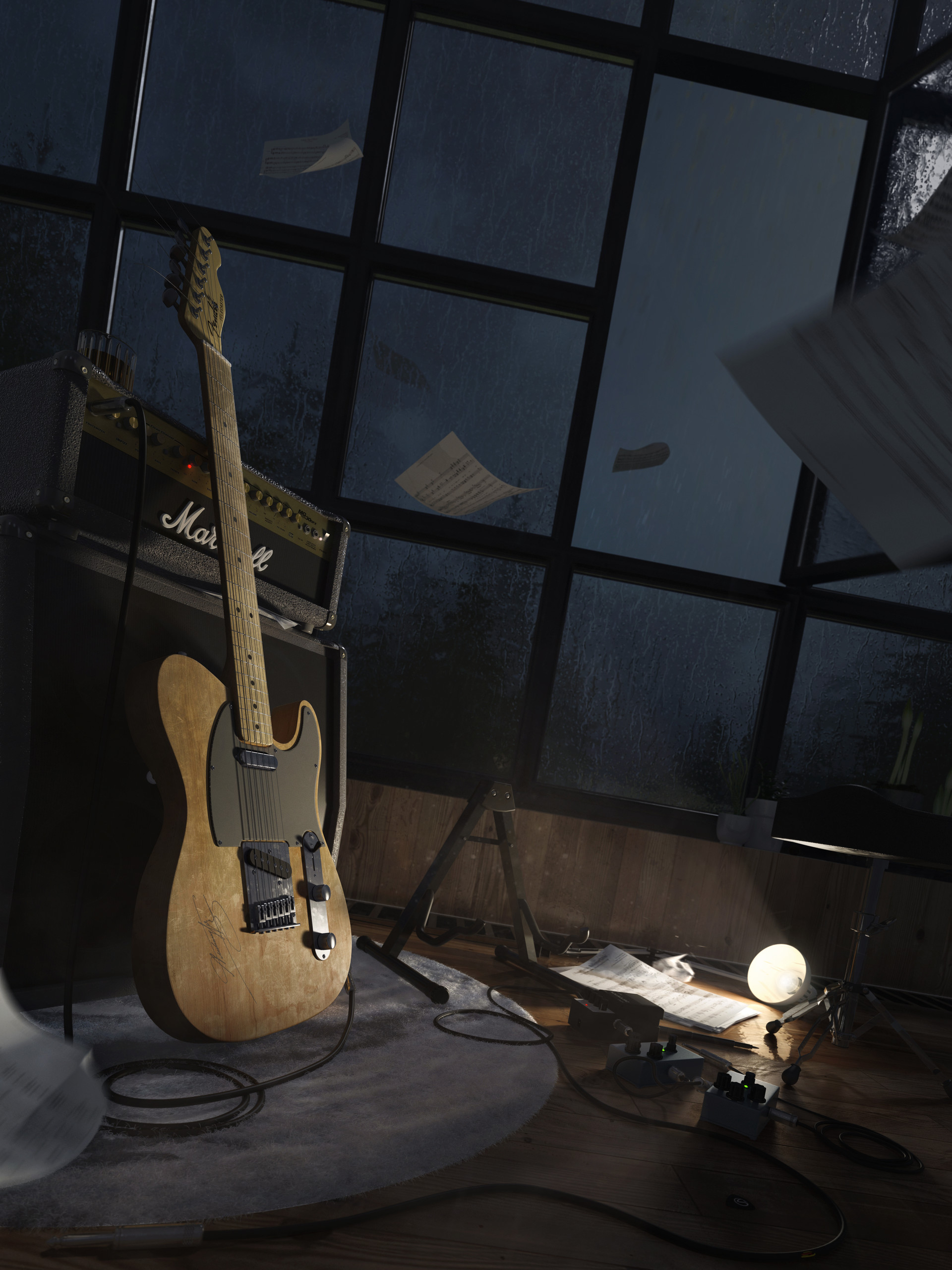 electric guitar, guitar, musical instrument, paper, amplifier, music, window