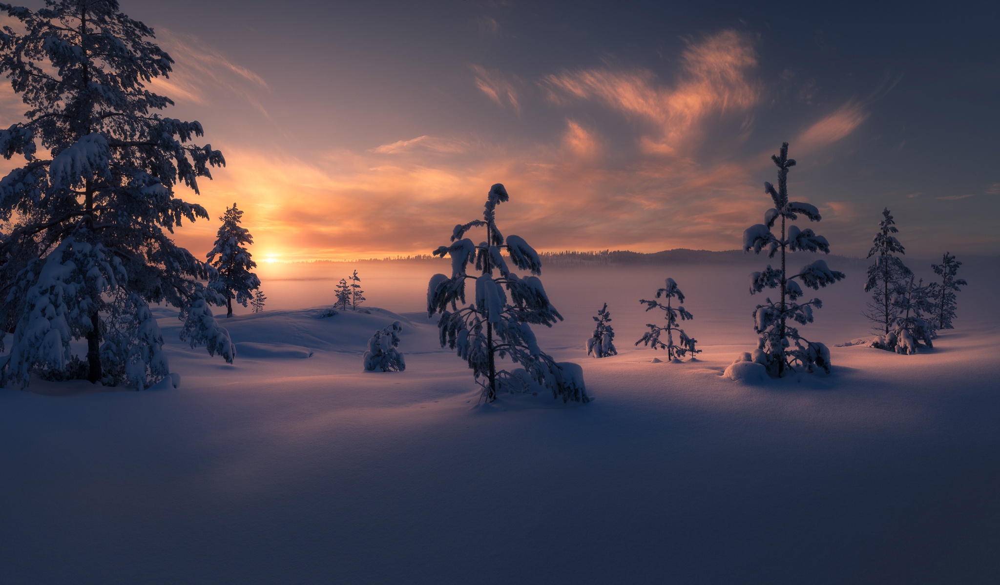 Скачать картинку Зима, Природа, Снег, Ландшафт, Восход Солнца, Земля/природа в телефон бесплатно.