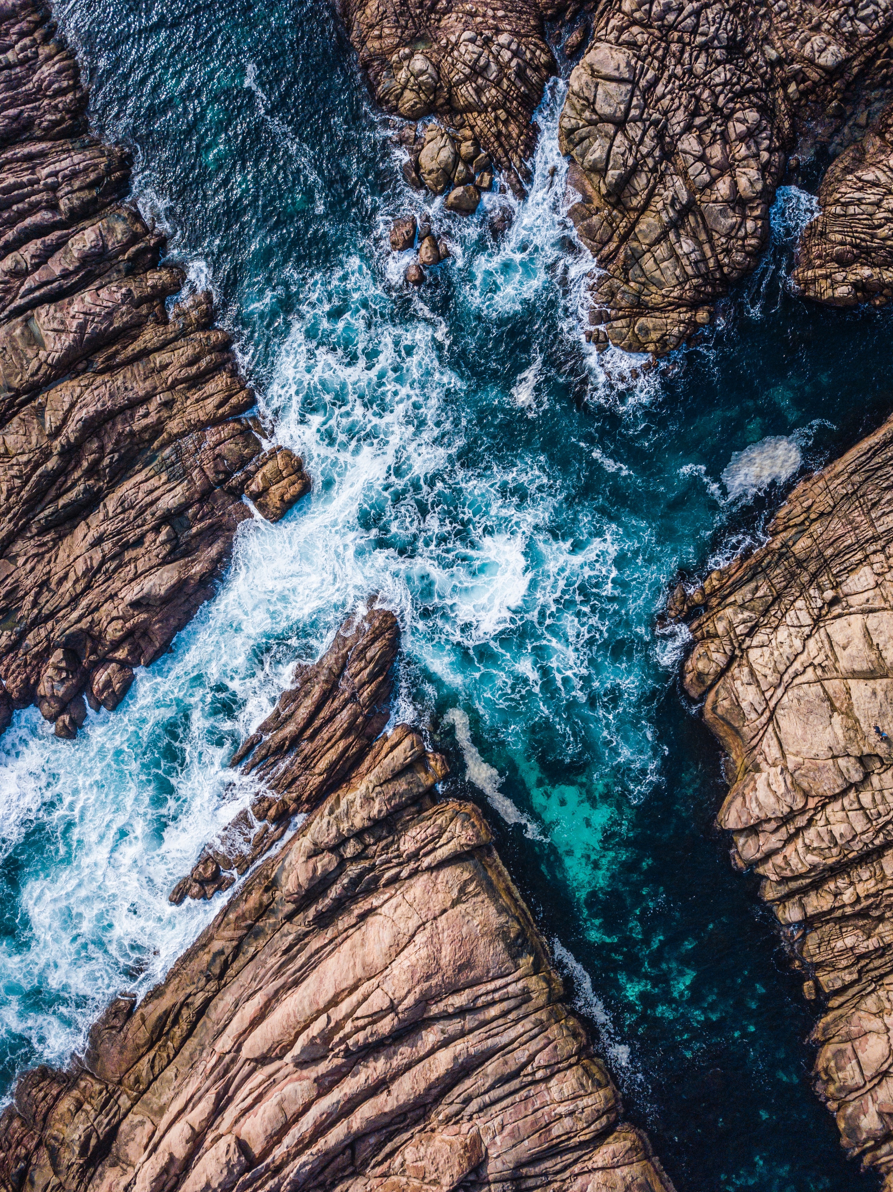 splash, waves, view from above, nature, rocks, ocean cell phone wallpapers