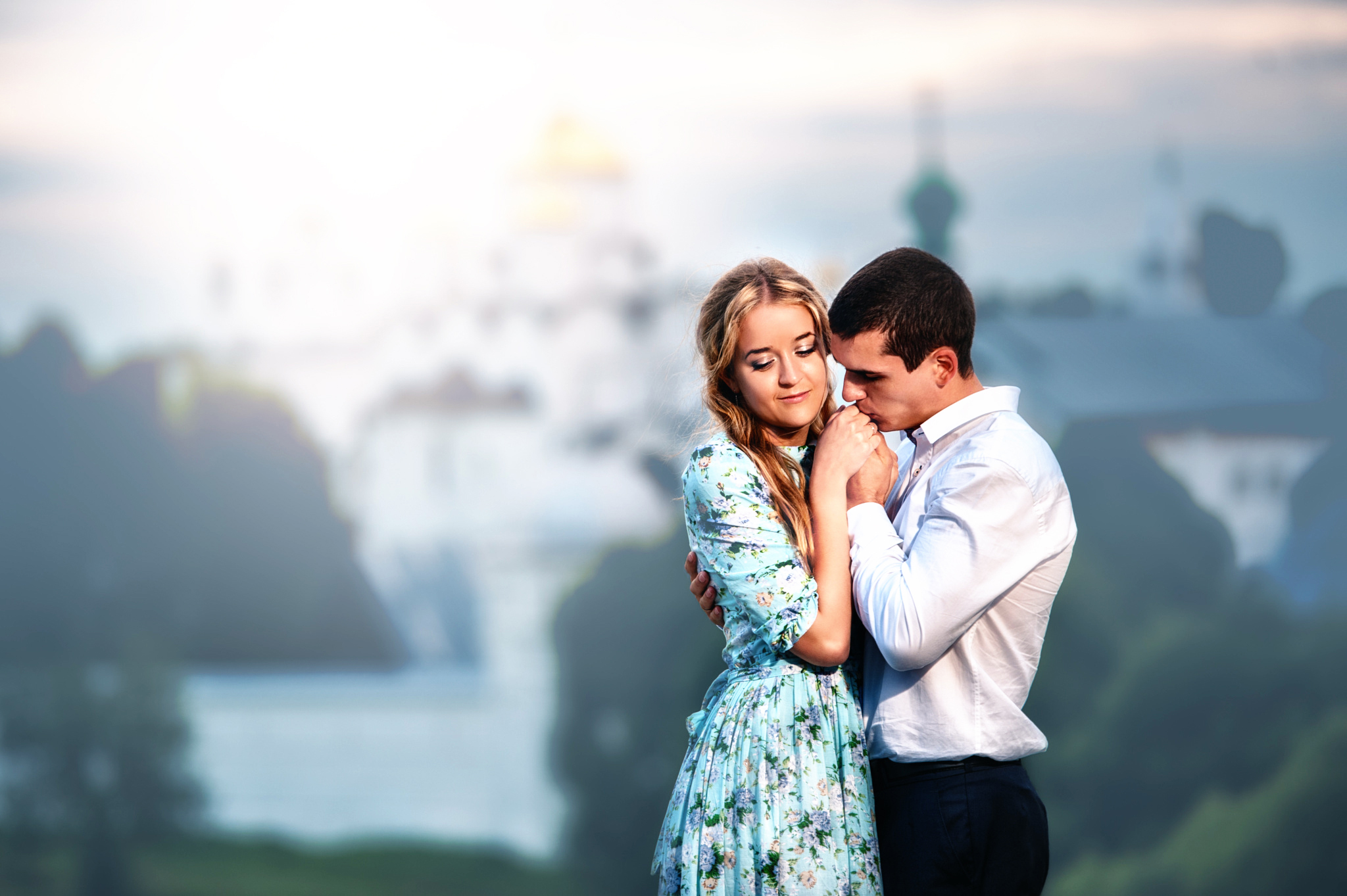 Download mobile wallpaper Love, Couple, Blonde, Dress, Photography for free.