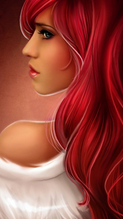 Download mobile wallpaper Fantasy, Wings, Angel, Long Hair, Red Hair for free.