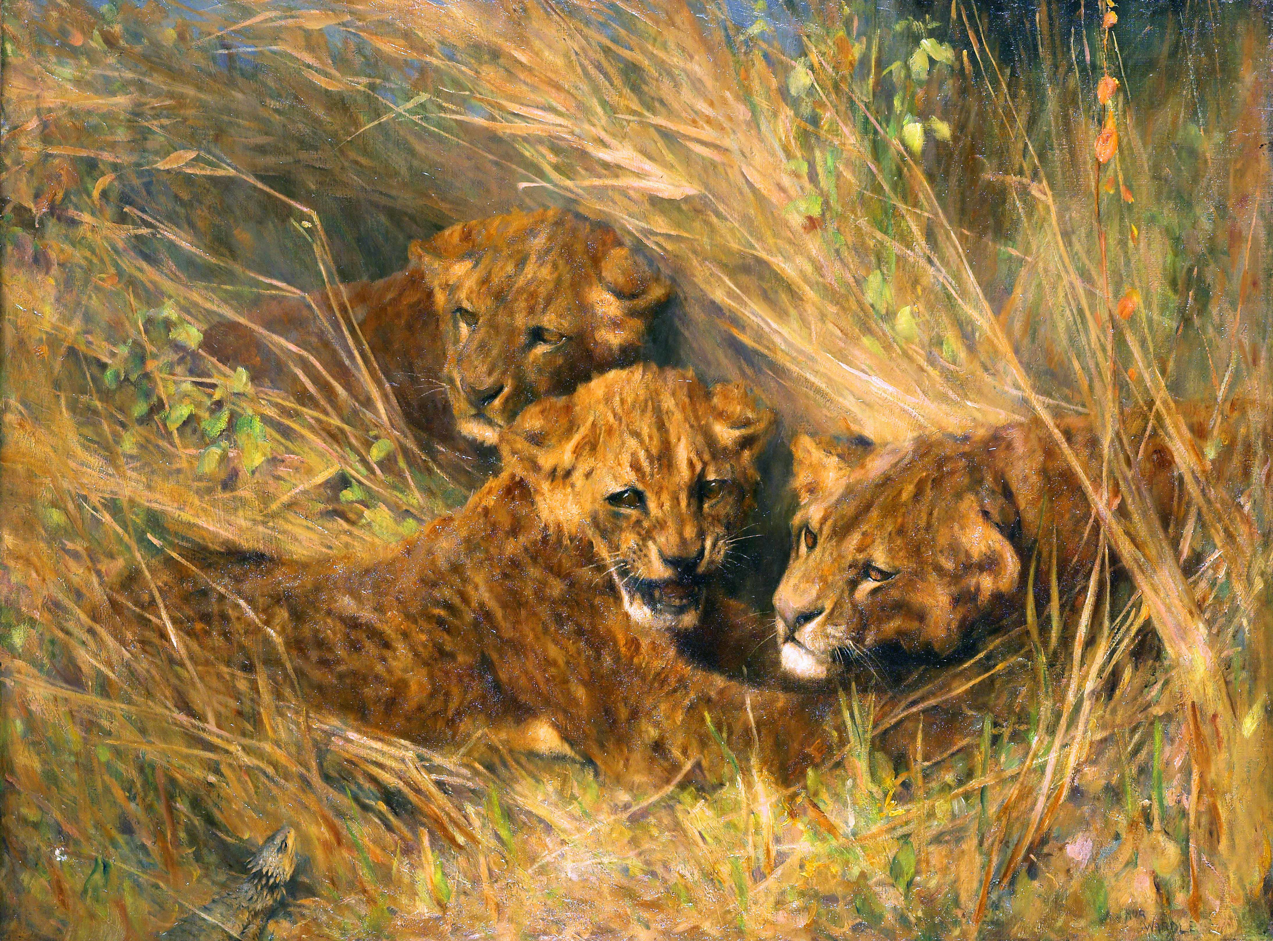 Download mobile wallpaper Cats, Lion, Animal, Painting, Cub for free.
