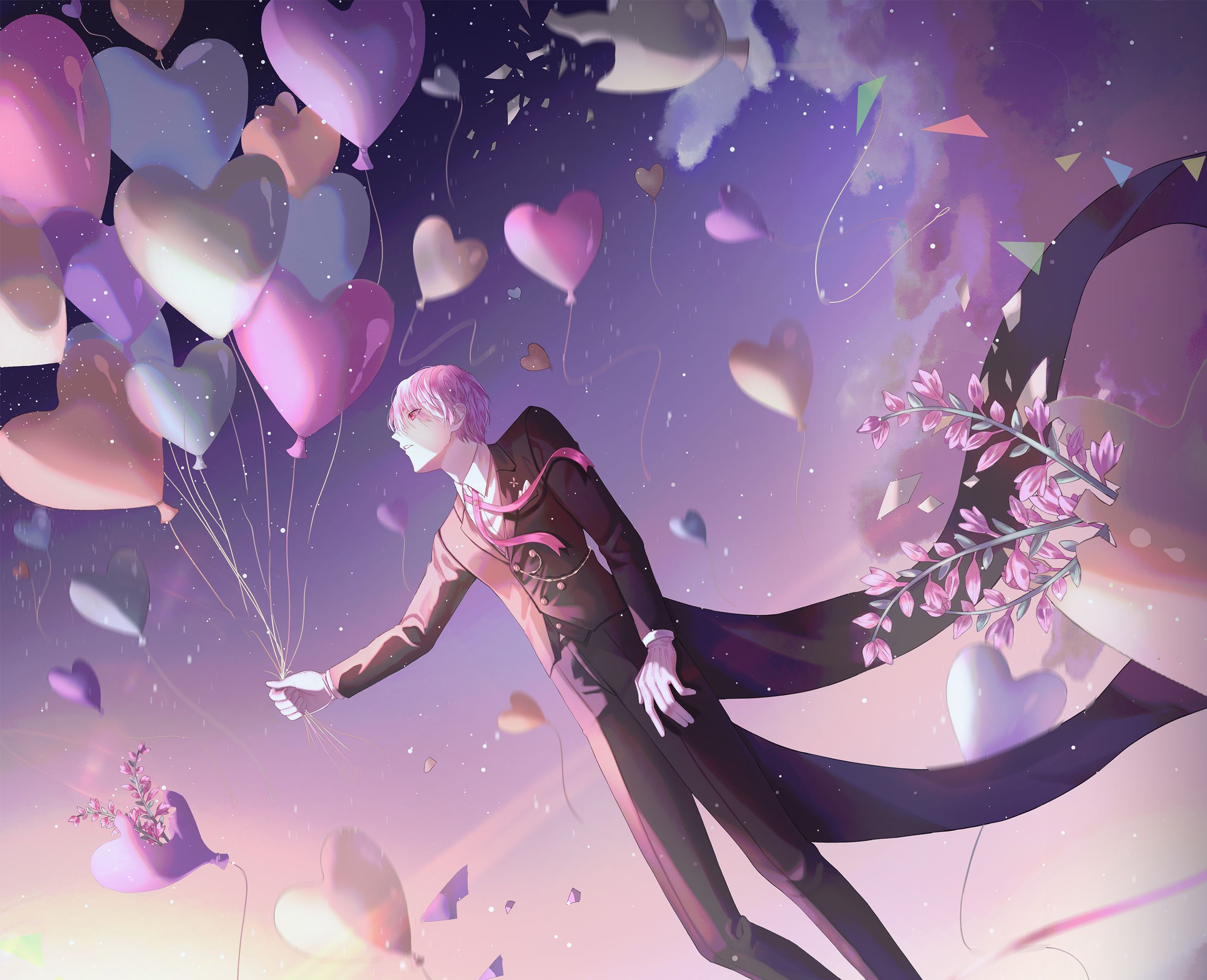 Free download wallpaper Anime, Flower, Balloon, Heart, Original on your PC desktop