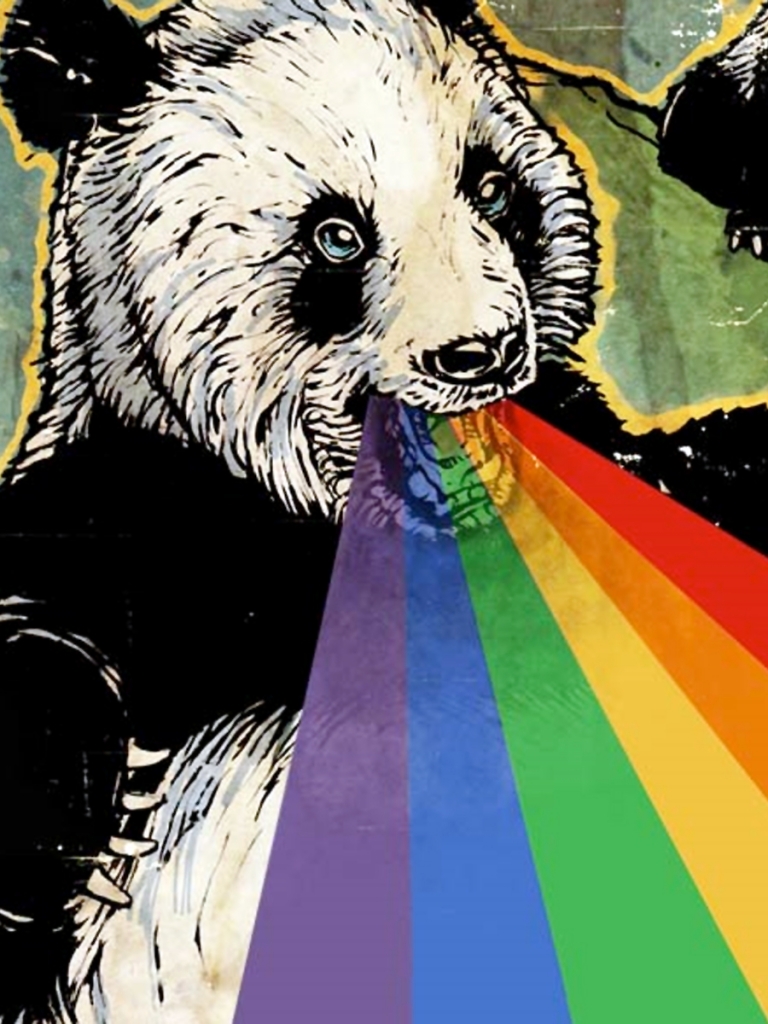 Handy-Wallpaper Humor, Regenbogen, Bär, Lustig, Panda, Tragen kostenlos herunterladen.