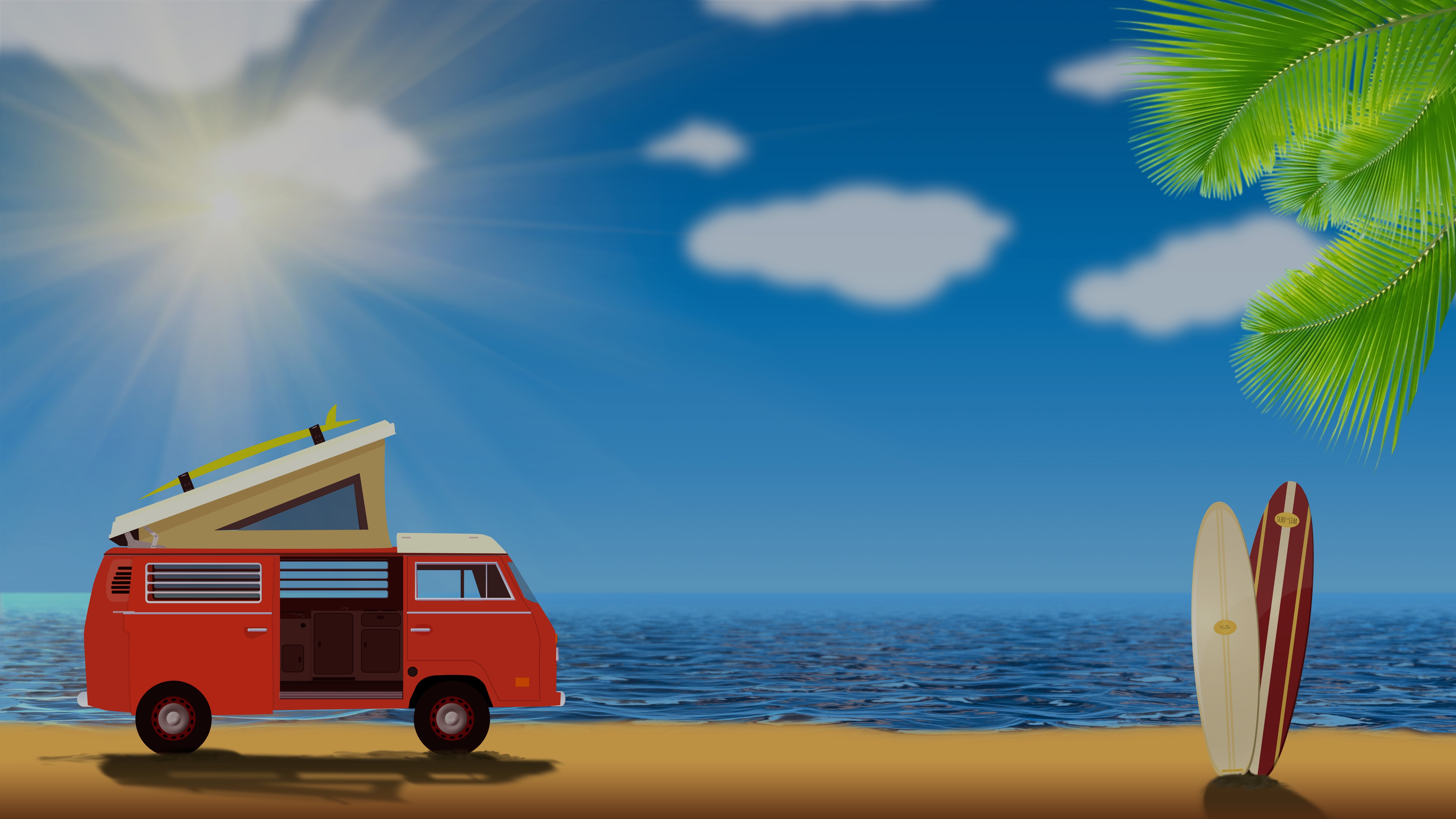 vehicles, artistic, summer, surfboard, van, volkswagen