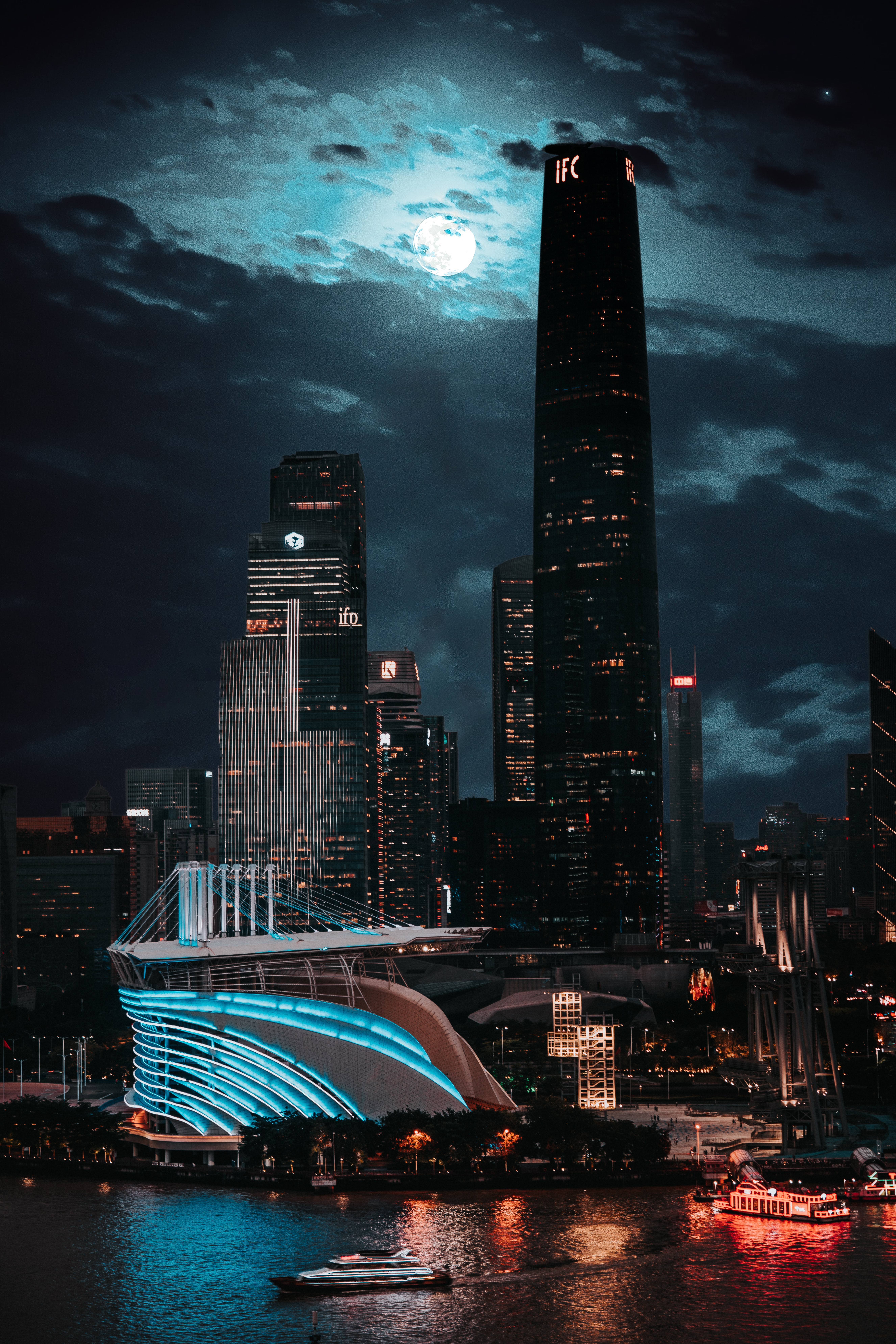 wallpapers light, city, moon, night, shine, cities, architecture, building