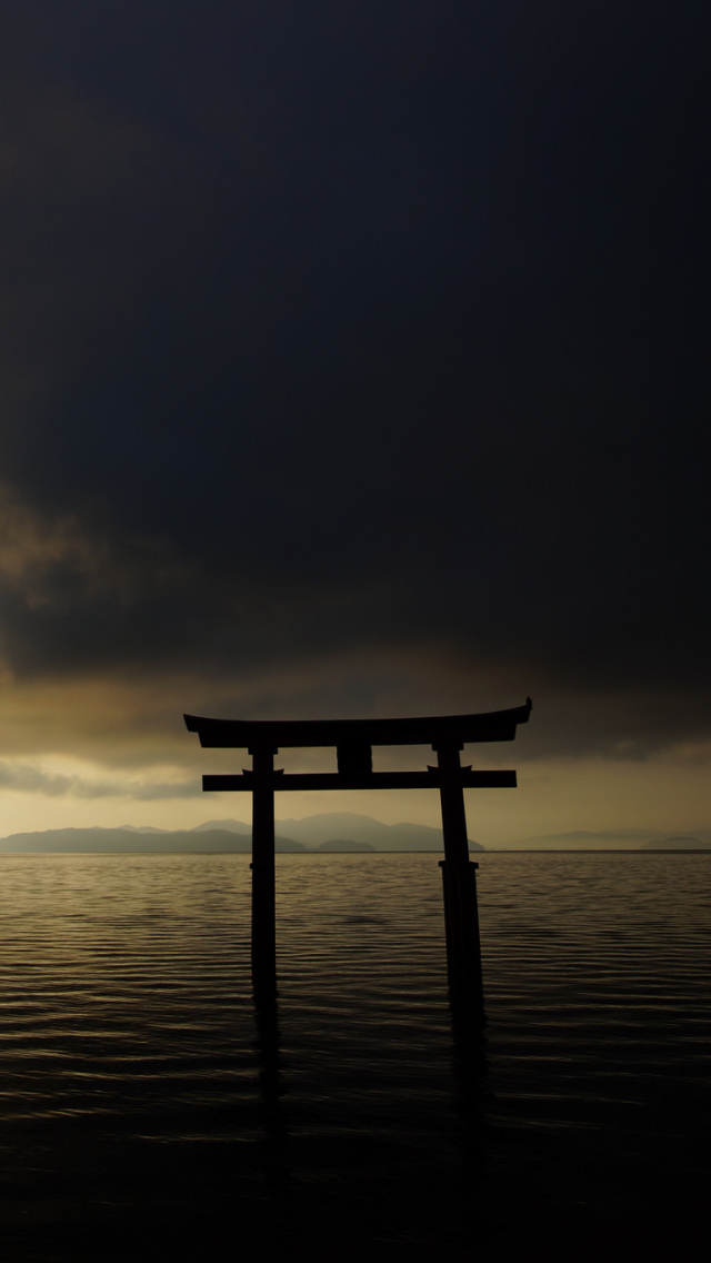Download mobile wallpaper Sea, Evening, Japan, Cloud, Gate, Religious, Itsukushima Gate for free.