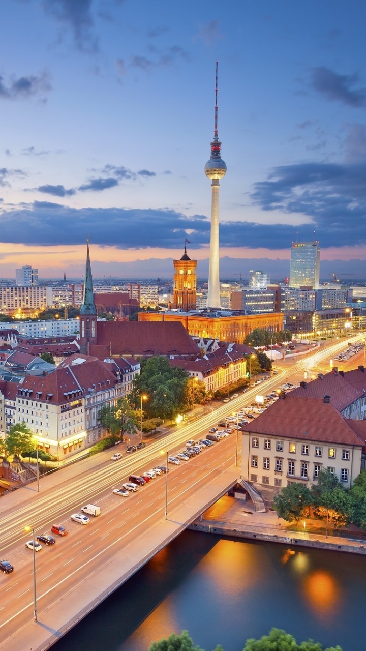 Download mobile wallpaper Cities, Architecture, Berlin, City, Bridge, Cityscape, River, Germany, Man Made for free.