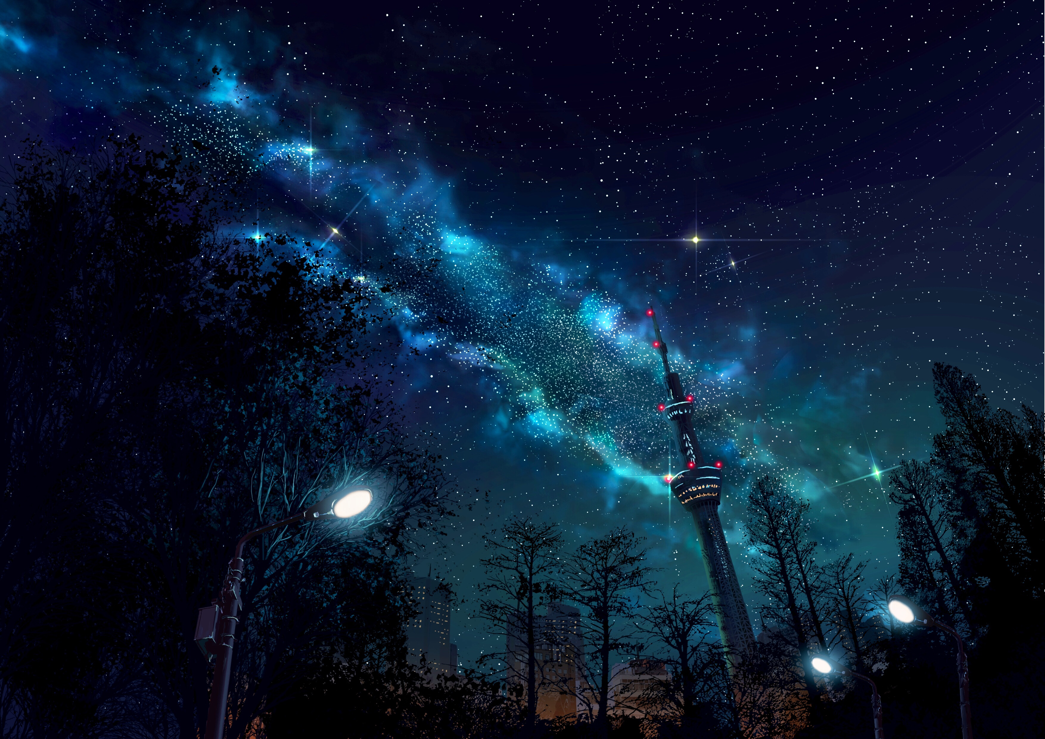 Free download wallpaper Anime, Sky, Stars, Night on your PC desktop