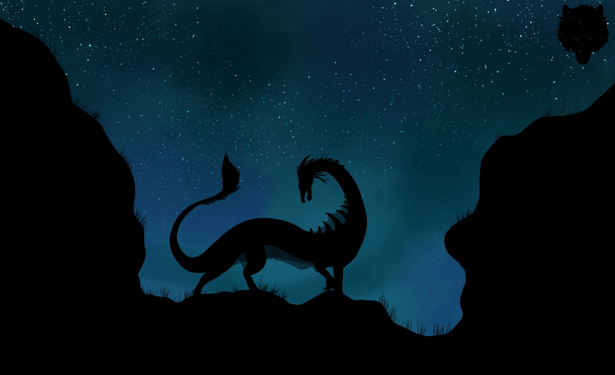 Download mobile wallpaper Fantasy, Night, Silhouette, Dragon for free.