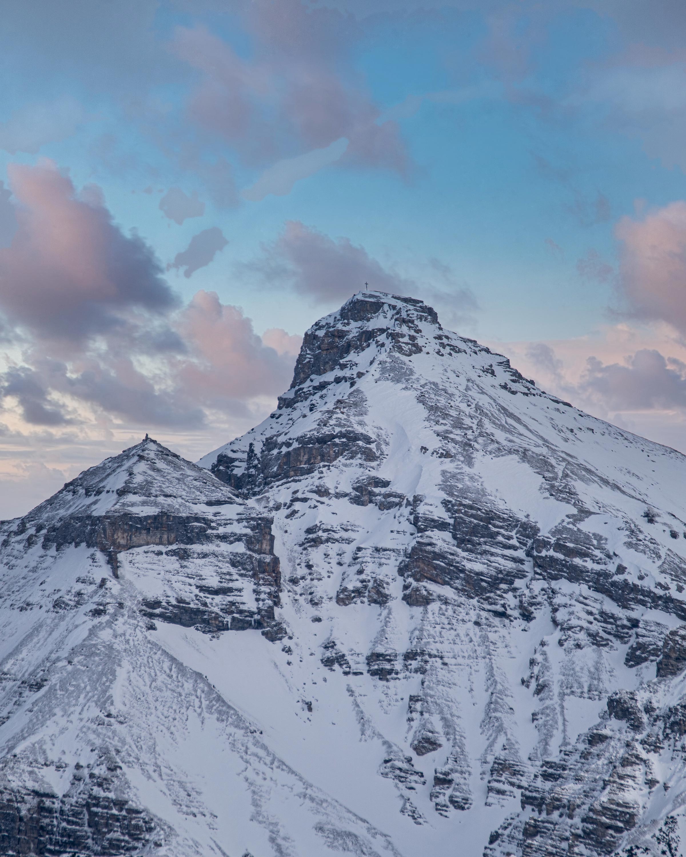 winter, nature, clouds, mountain, vertex, top, snow covered, snowbound Desktop Wallpaper