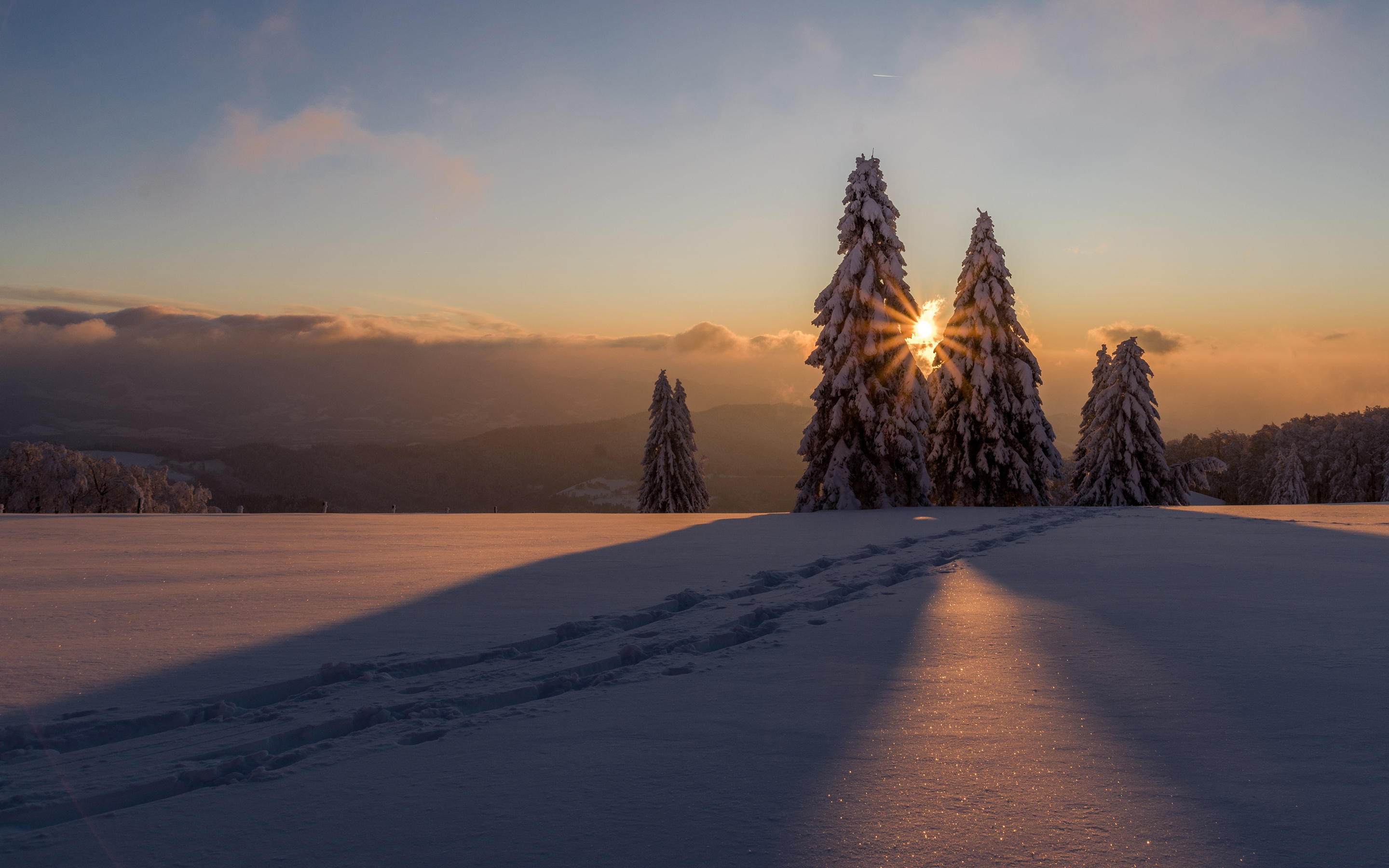 Download mobile wallpaper Winter, Nature, Sunset, Snow, Earth for free.