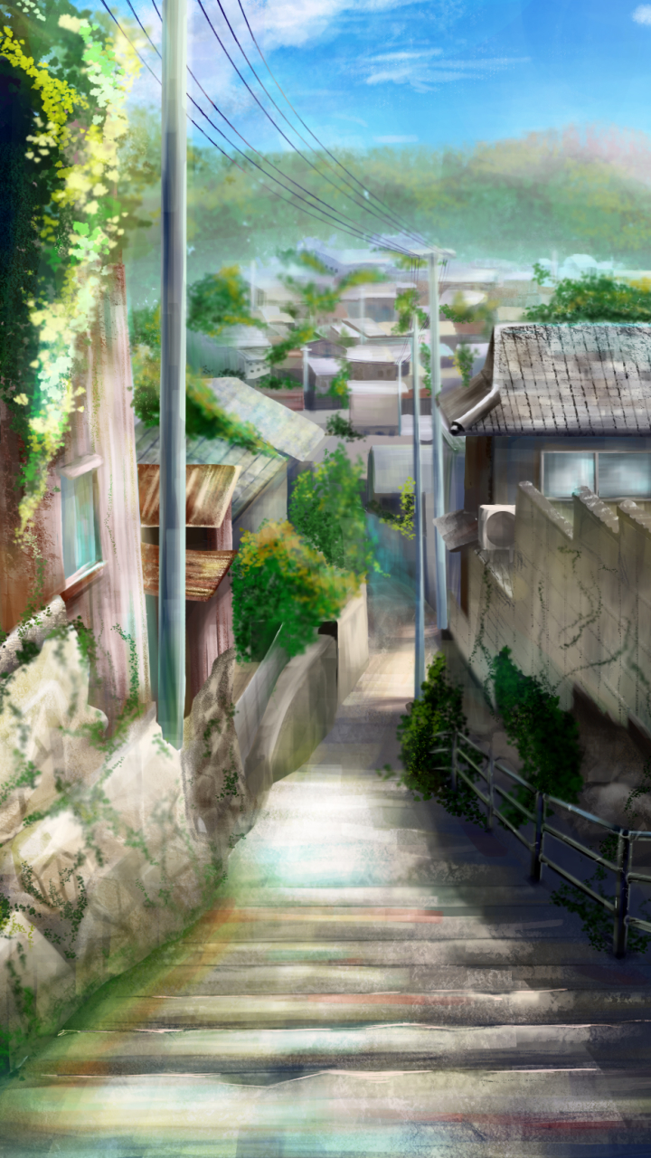 Download mobile wallpaper Anime, House, Stairs, Original for free.