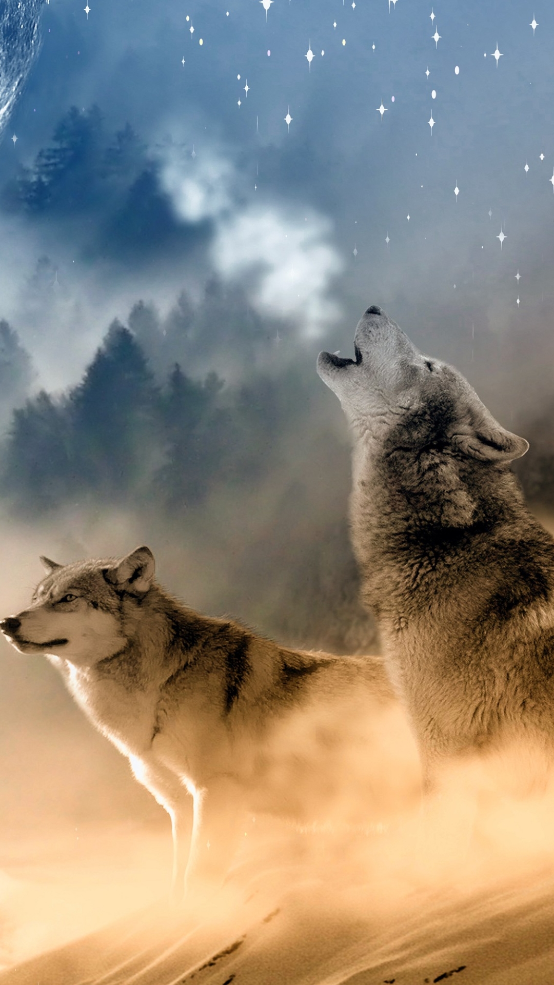 Descarga gratuita de fondo de pantalla para móvil de Animales, Fantasía, Luna, Lobo, Wolves.