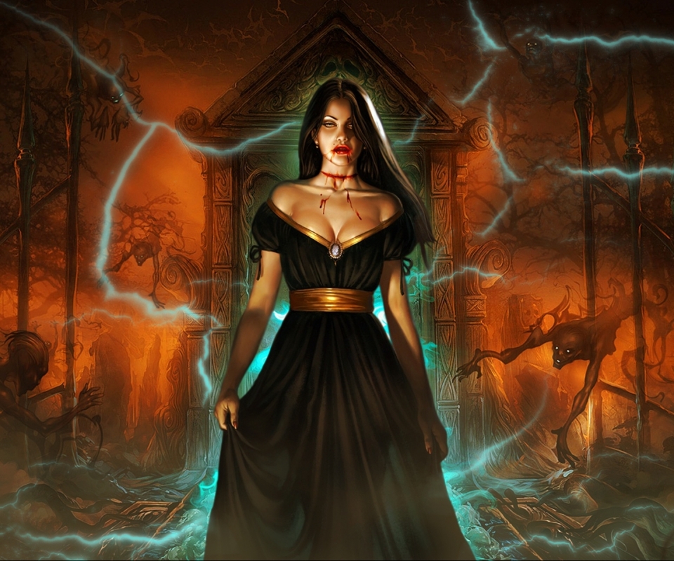 Free download wallpaper Fantasy, Dark, Devil, Gate, Vampire, Graveyard on your PC desktop