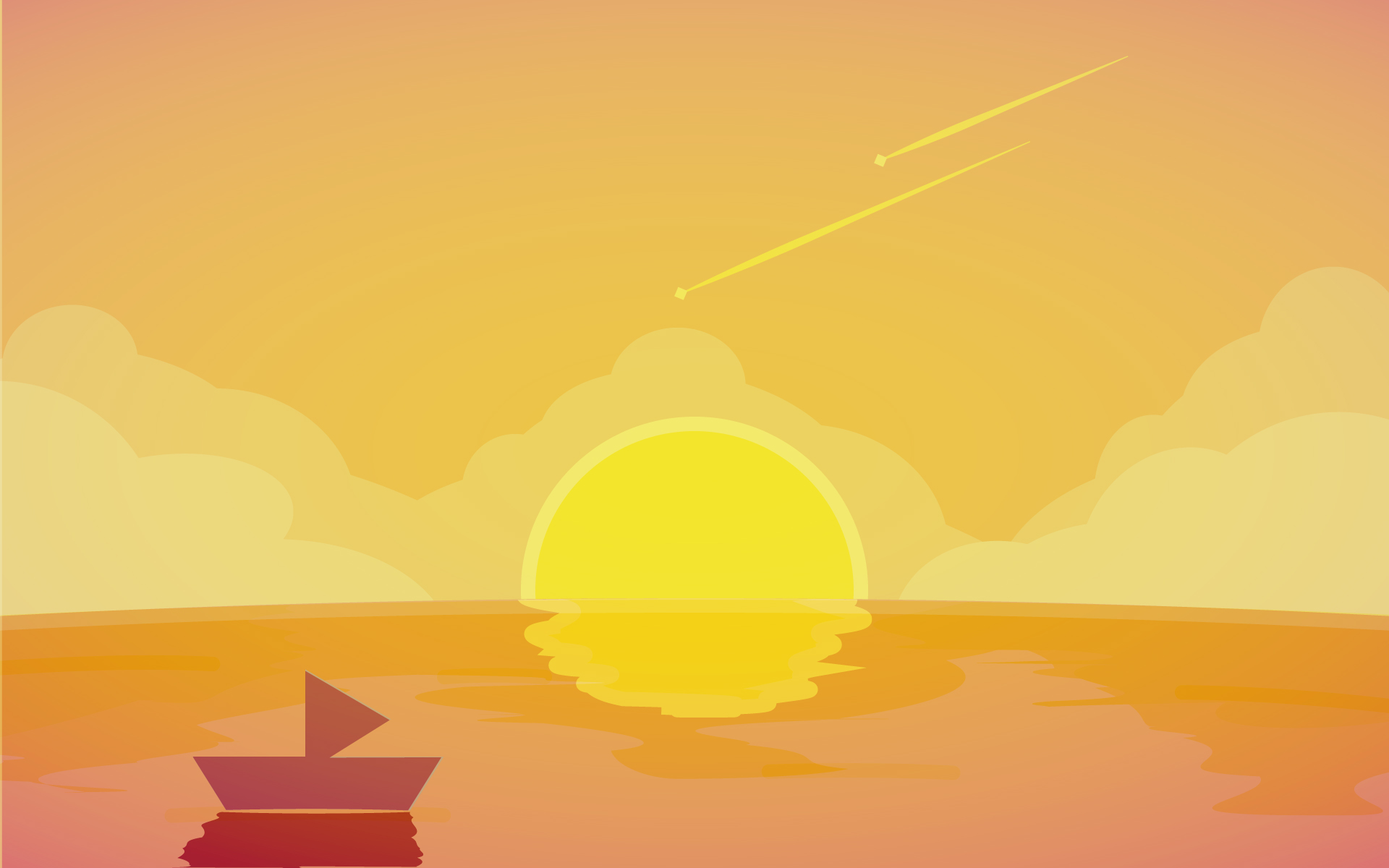 Laden Sie das Ozean, Boot, Sternschnuppe, Sonnenuntergang, Künstlerisch-Bild kostenlos auf Ihren PC-Desktop herunter