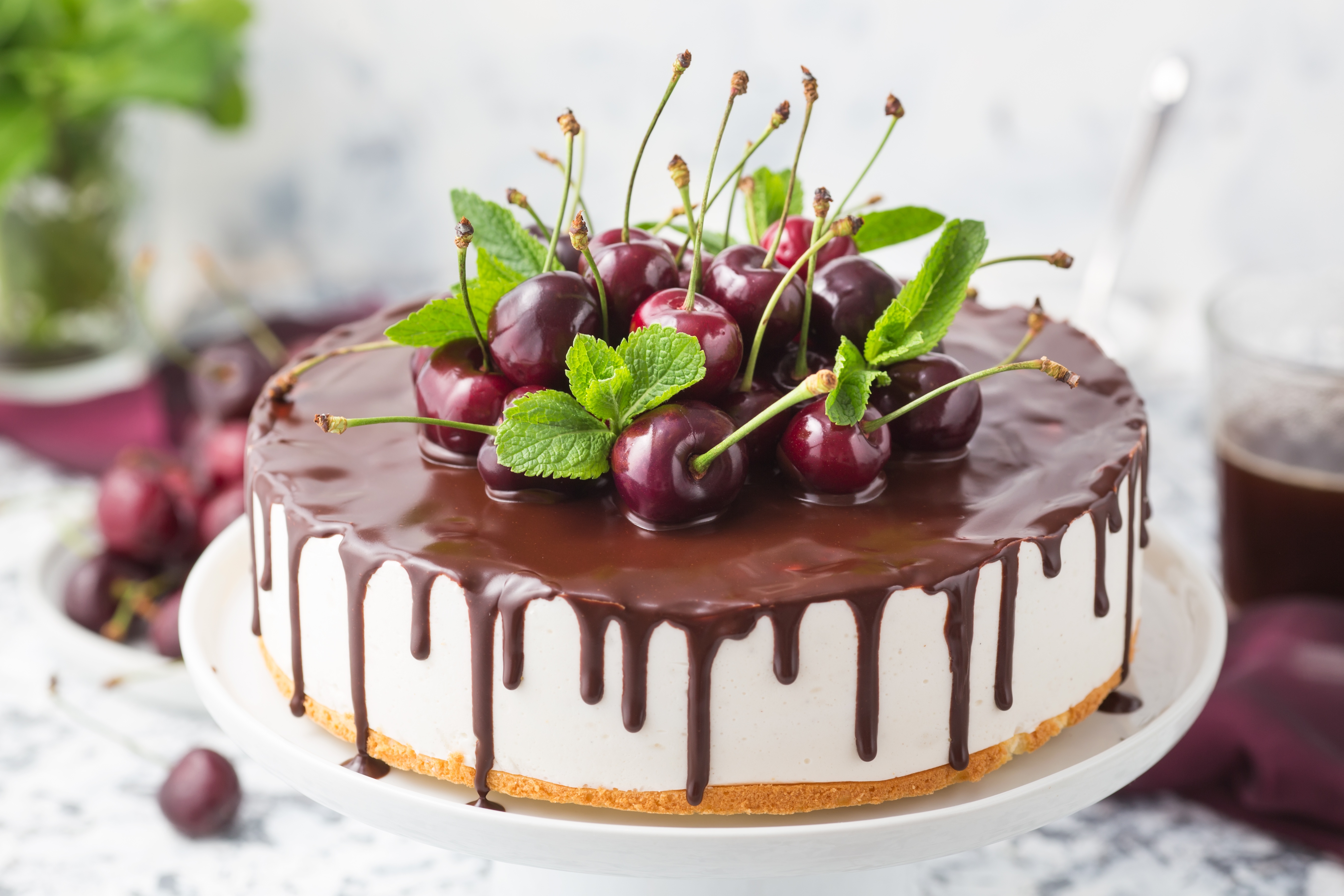 Download mobile wallpaper Food, Cherry, Dessert, Chocolate, Still Life, Cake for free.