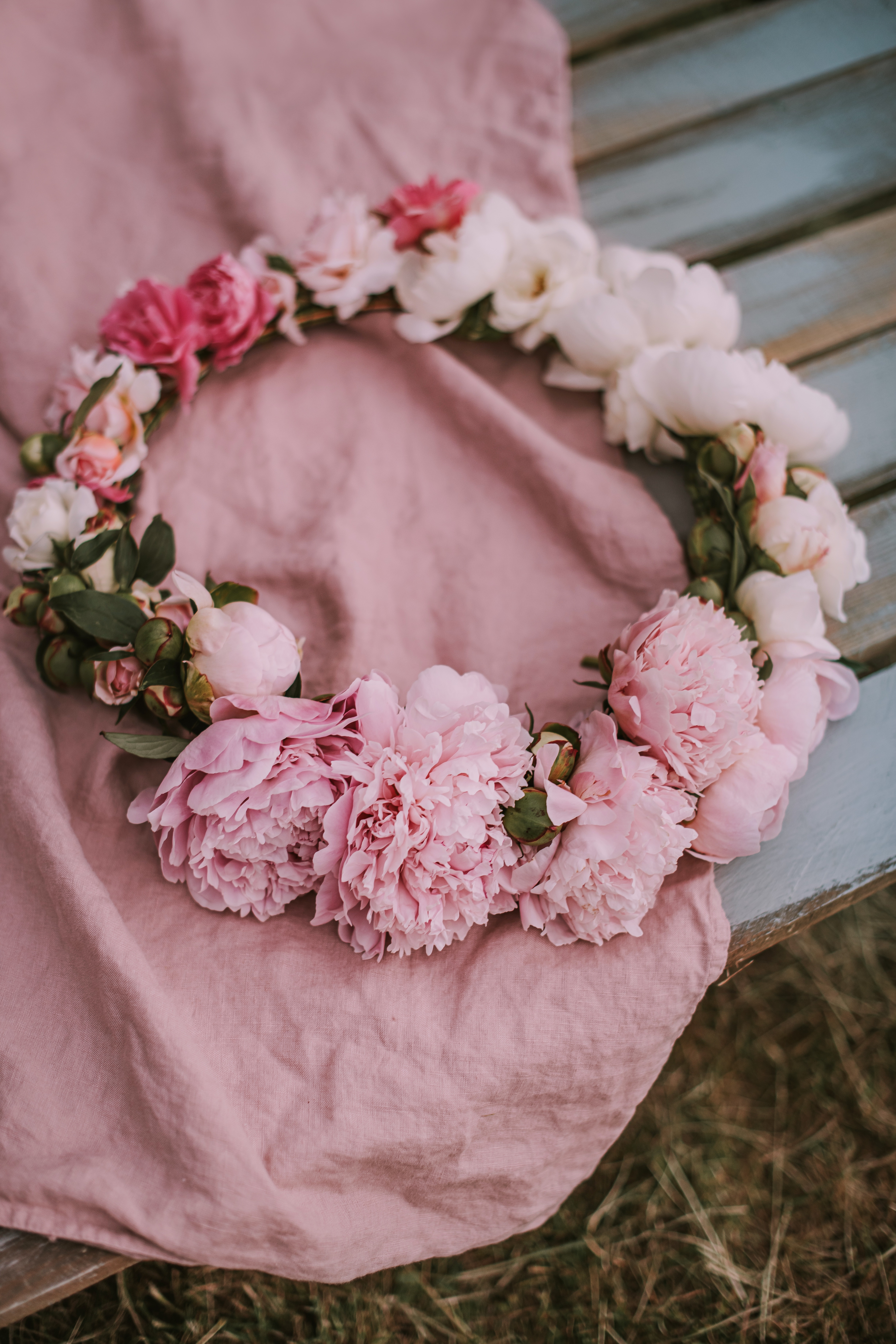 flowers, pink, peonies, wreath