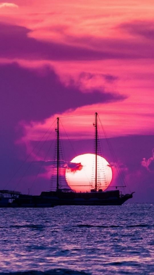 Download mobile wallpaper Sea, Sunrise, Ship, Vehicles, Sailing Ship for free.