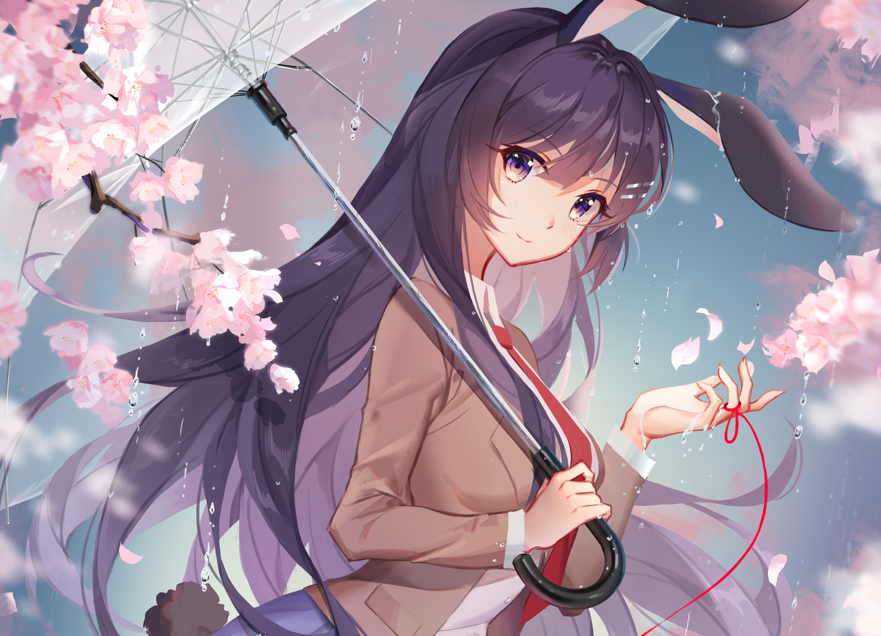 967781 descargar fondo de pantalla paraguas, flor de cerezo, animado, seishun buta yaro wa bunny girl senpai no yume wo minai, mai sakurajima: protectores de pantalla e imágenes gratis