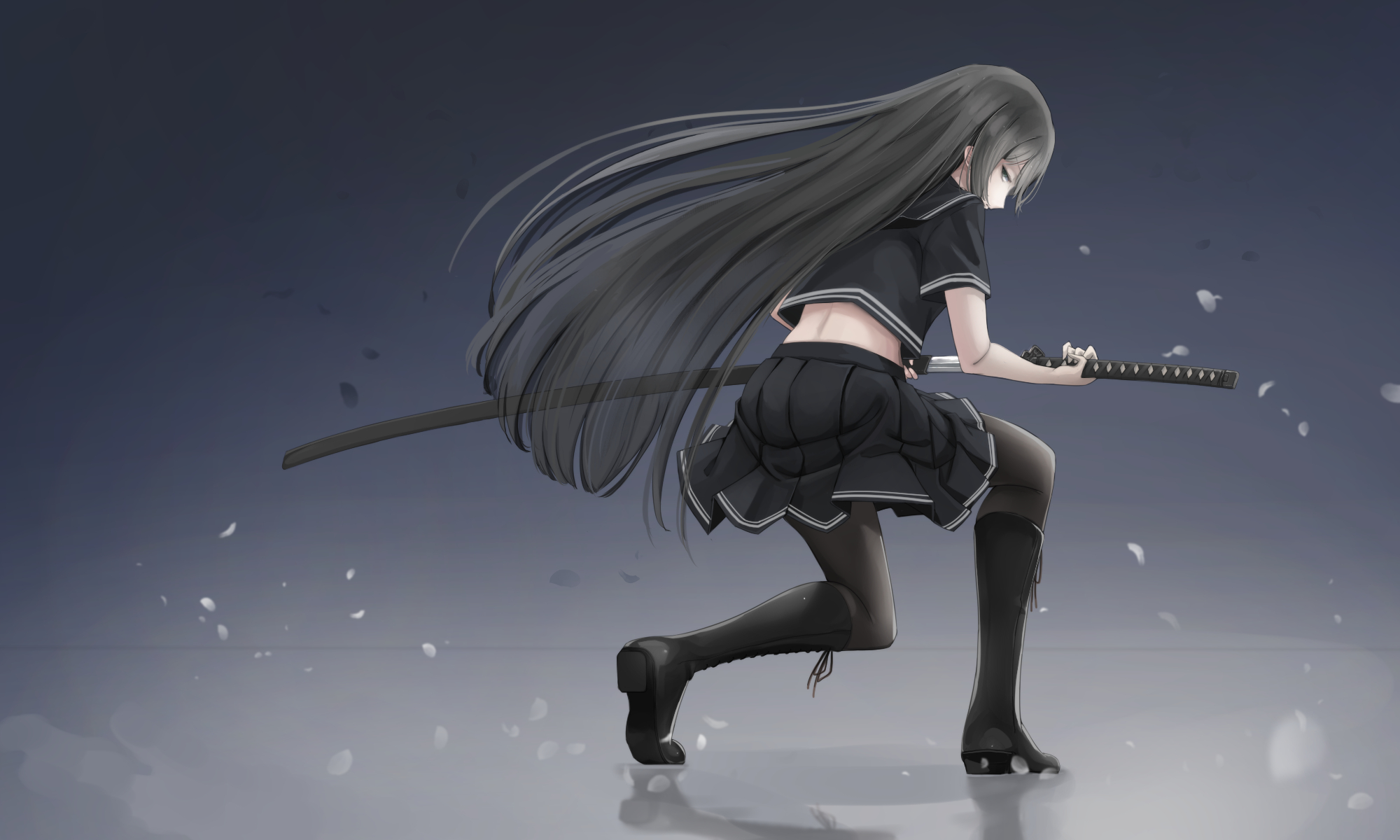 Download mobile wallpaper Anime, Weapon, Boots, Skirt, Sword, Original, Katana, Pantyhose for free.