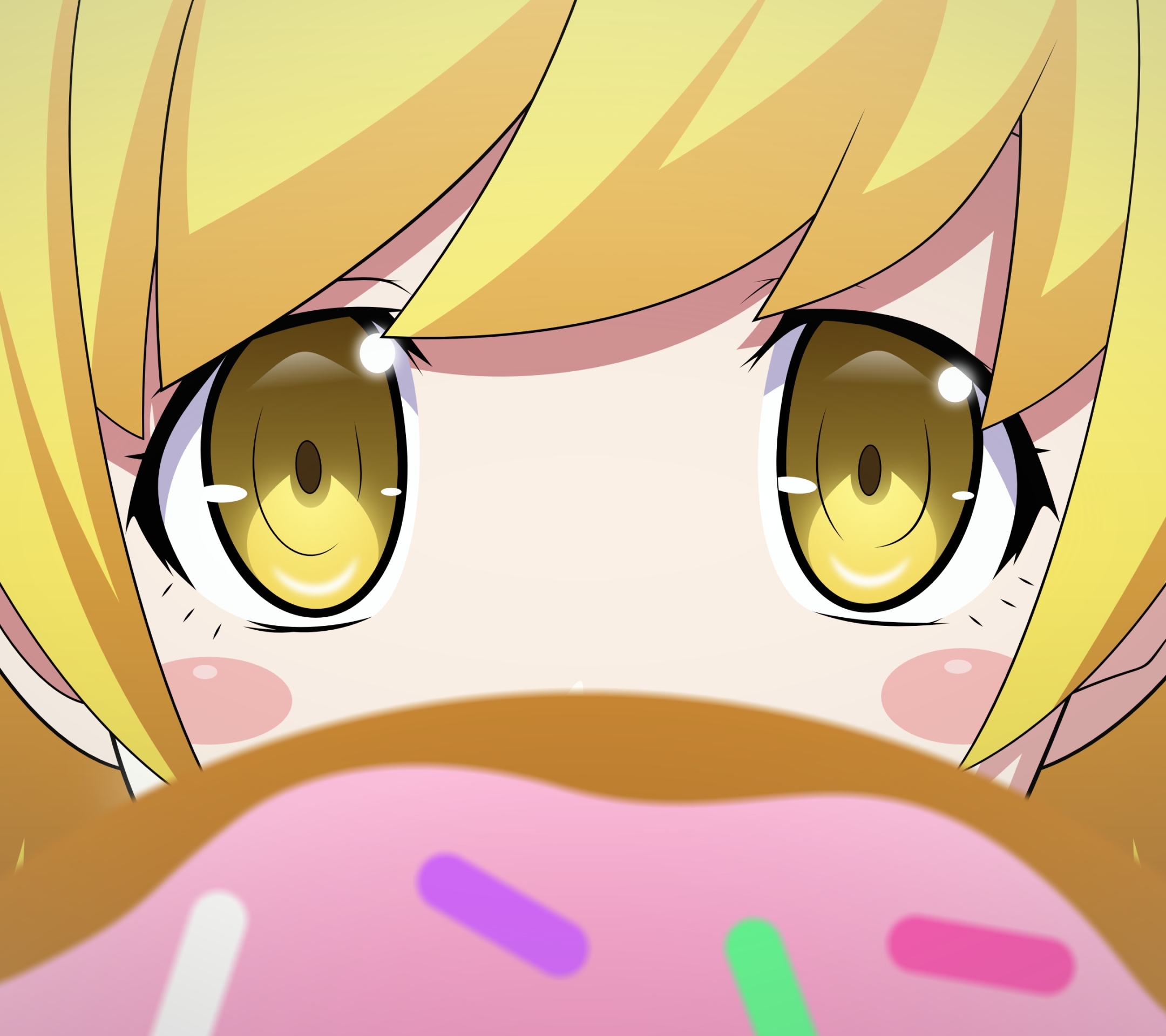 1234456 Hintergrundbild herunterladen animes, monogatari (serie), krapfen, donut, gelbe augen, blond, blondinen, bakemonogatari, shinobu oshino, erröten - Bildschirmschoner und Bilder kostenlos