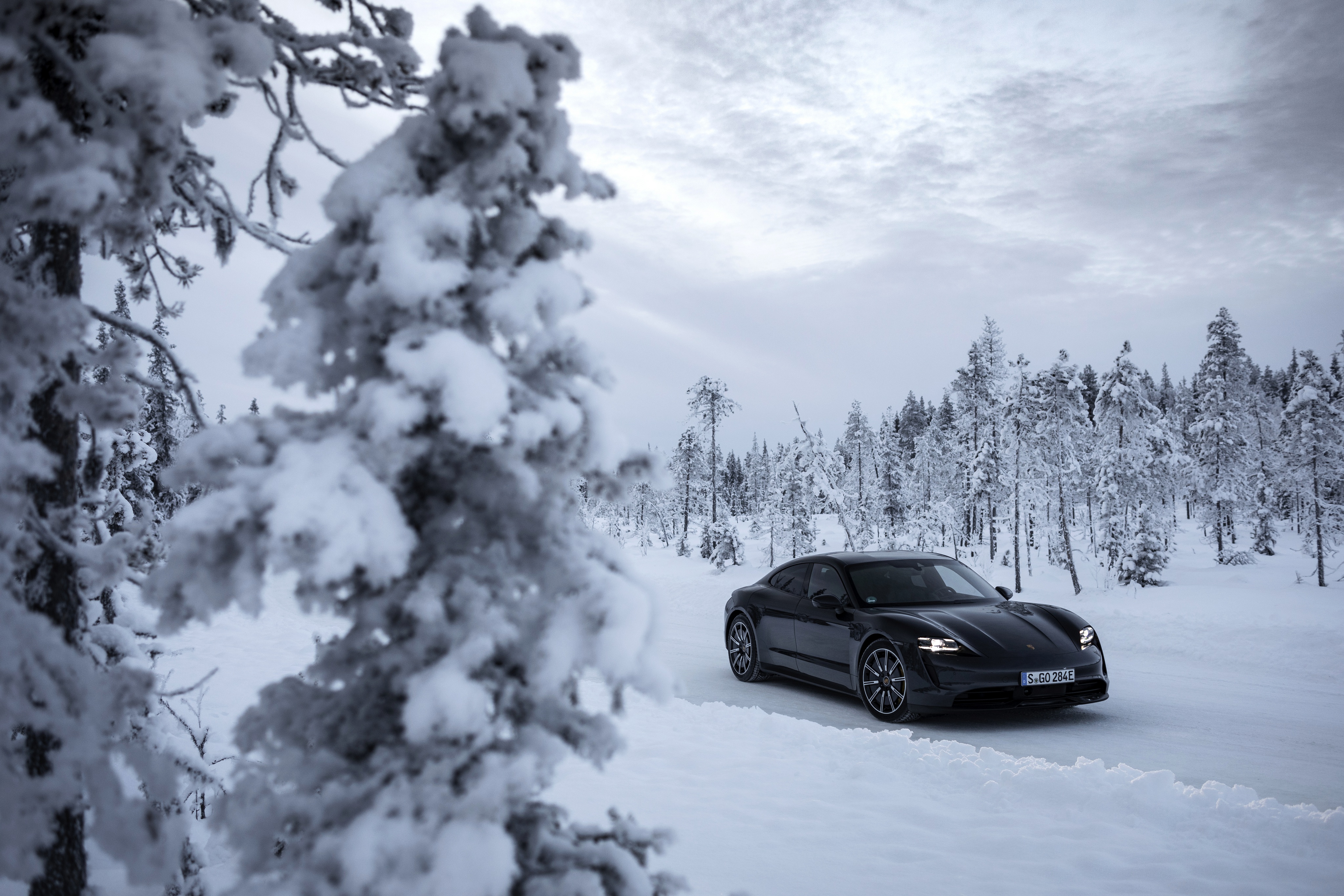 porsche taycan 4s, vehicles, black car, car, porsche, snow, winter