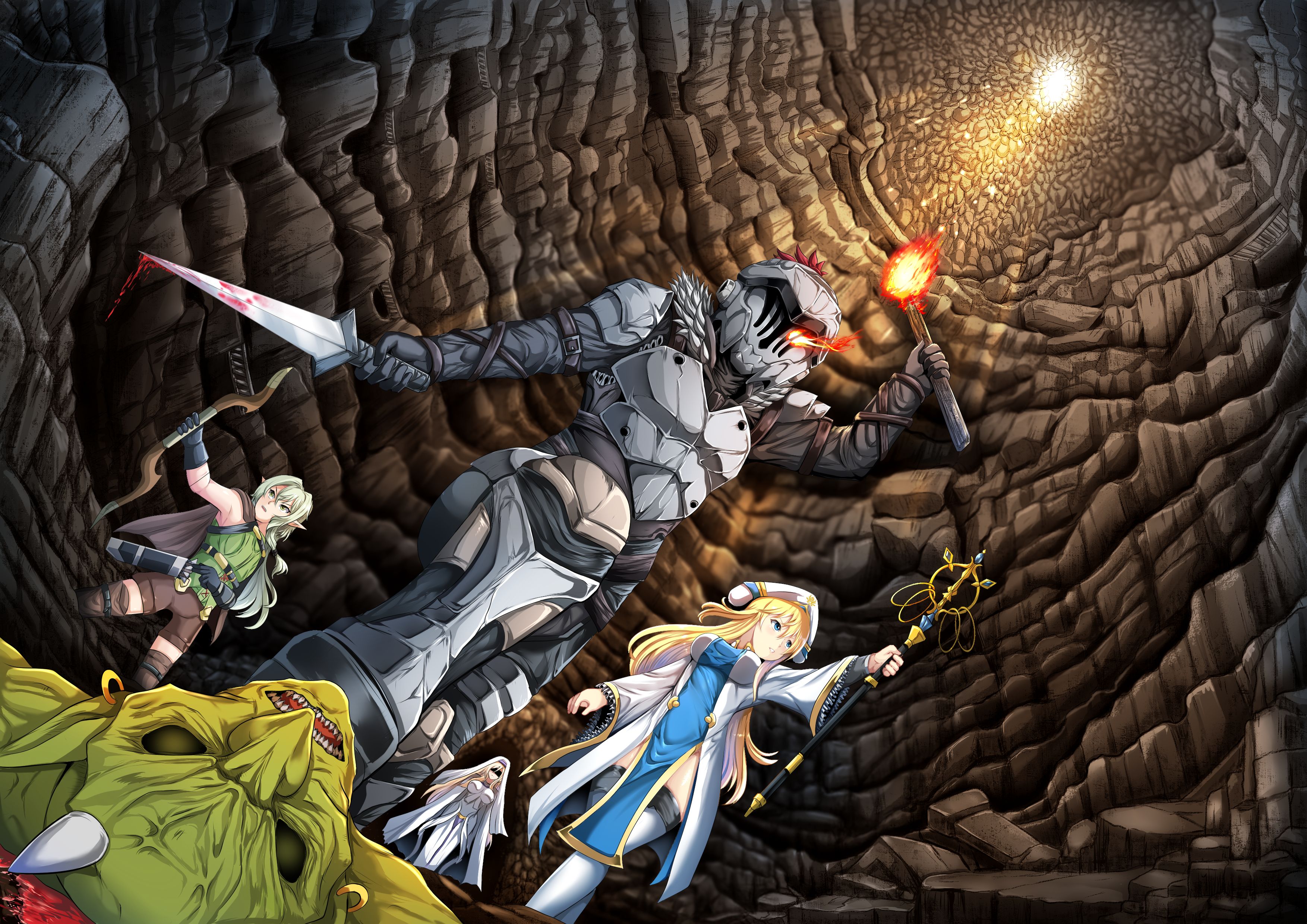 1531303 завантажити картинку аніме, вбивця гоблінів, лучник високого ельфа (вбивця гоблінів), priestess (goblin slayer), sword maiden (goblin slayer) - шпалери і заставки безкоштовно