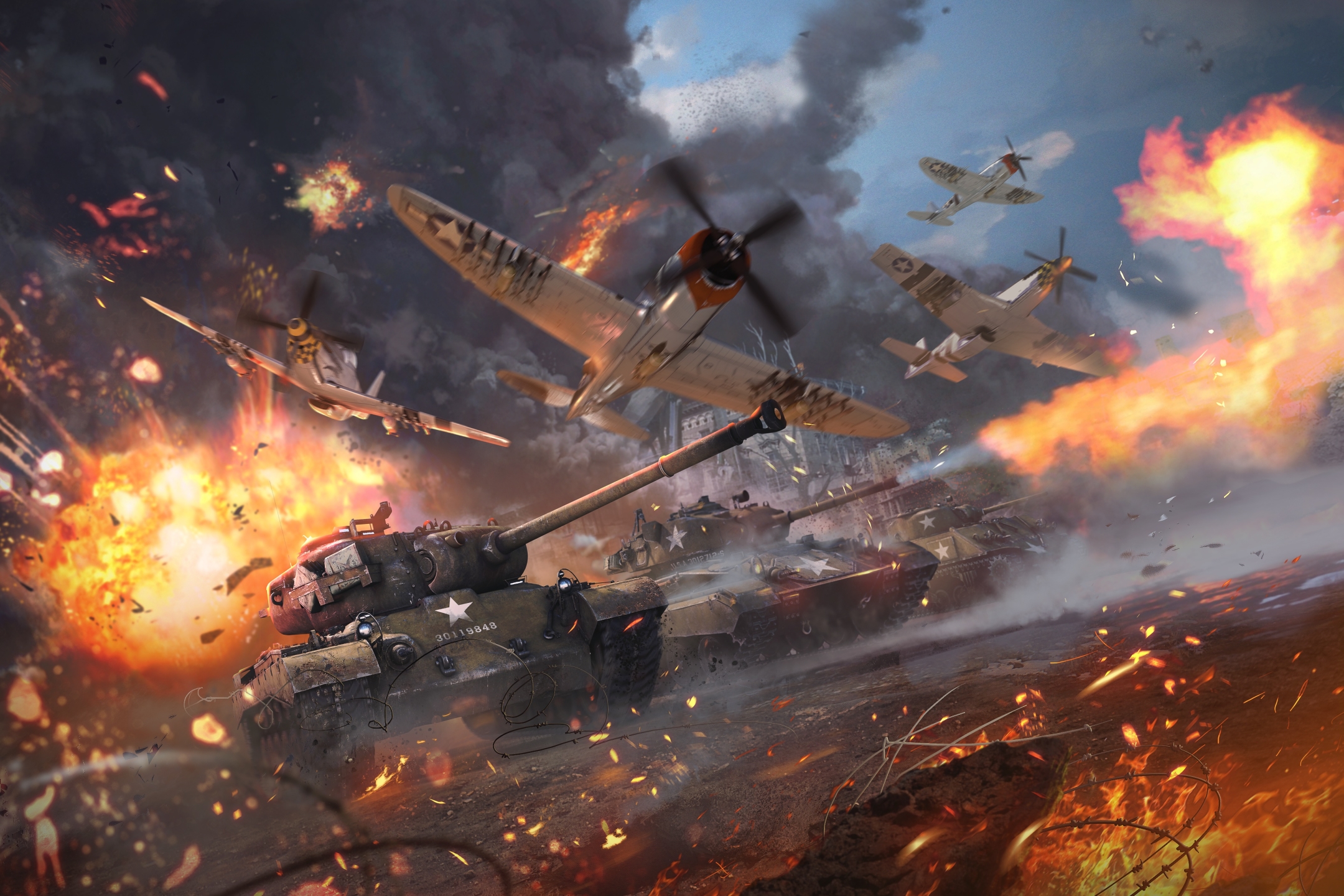 Free download wallpaper Explosion, Battle, Aircraft, Tank, Video Game, Warplane, War Thunder on your PC desktop