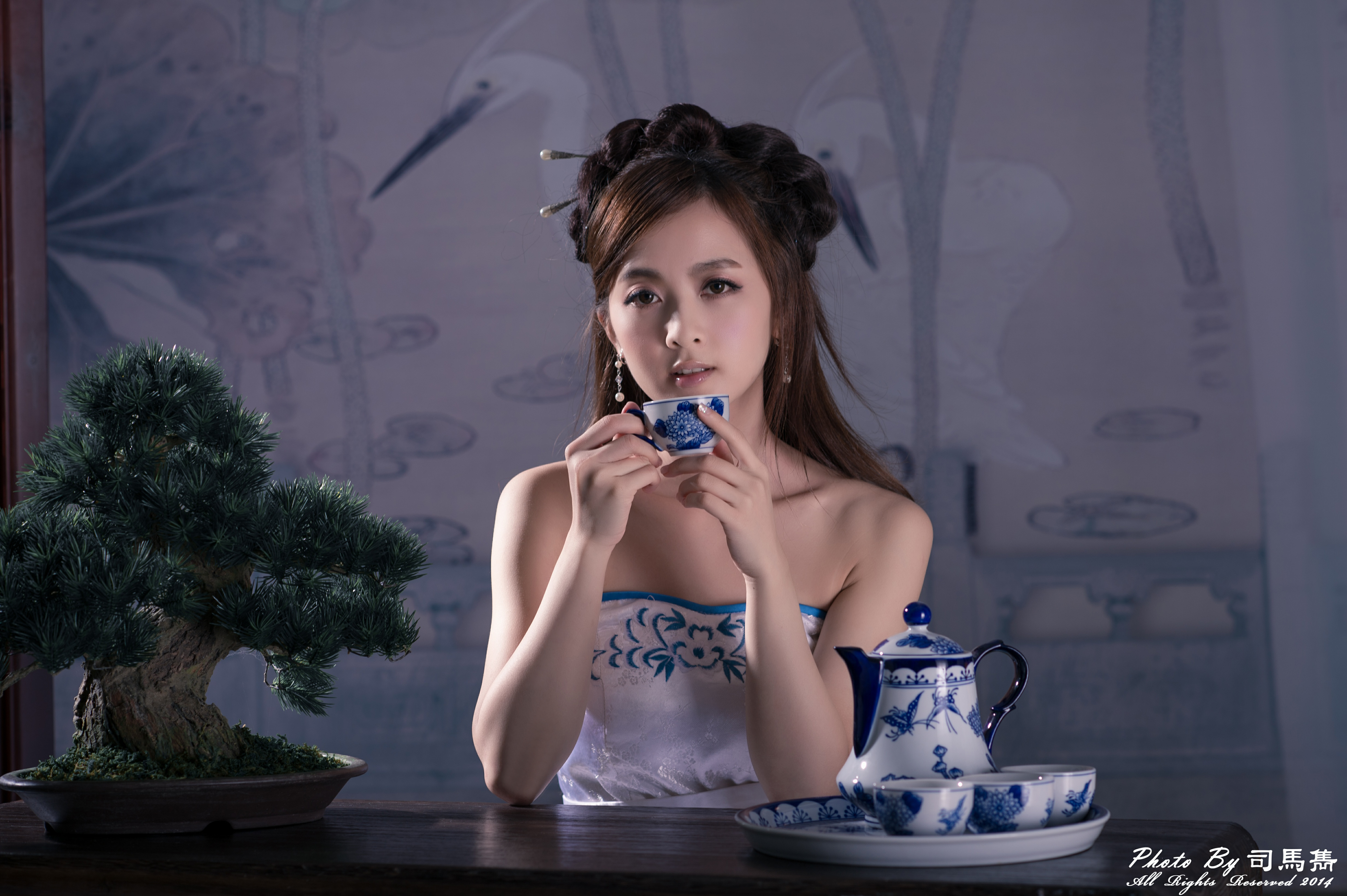 686045 baixar imagens mulheres, mikako zhang kaijie, asiática, bonsai, xícara, grampo, penteado, taiwanês, jogo de chá - papéis de parede e protetores de tela gratuitamente