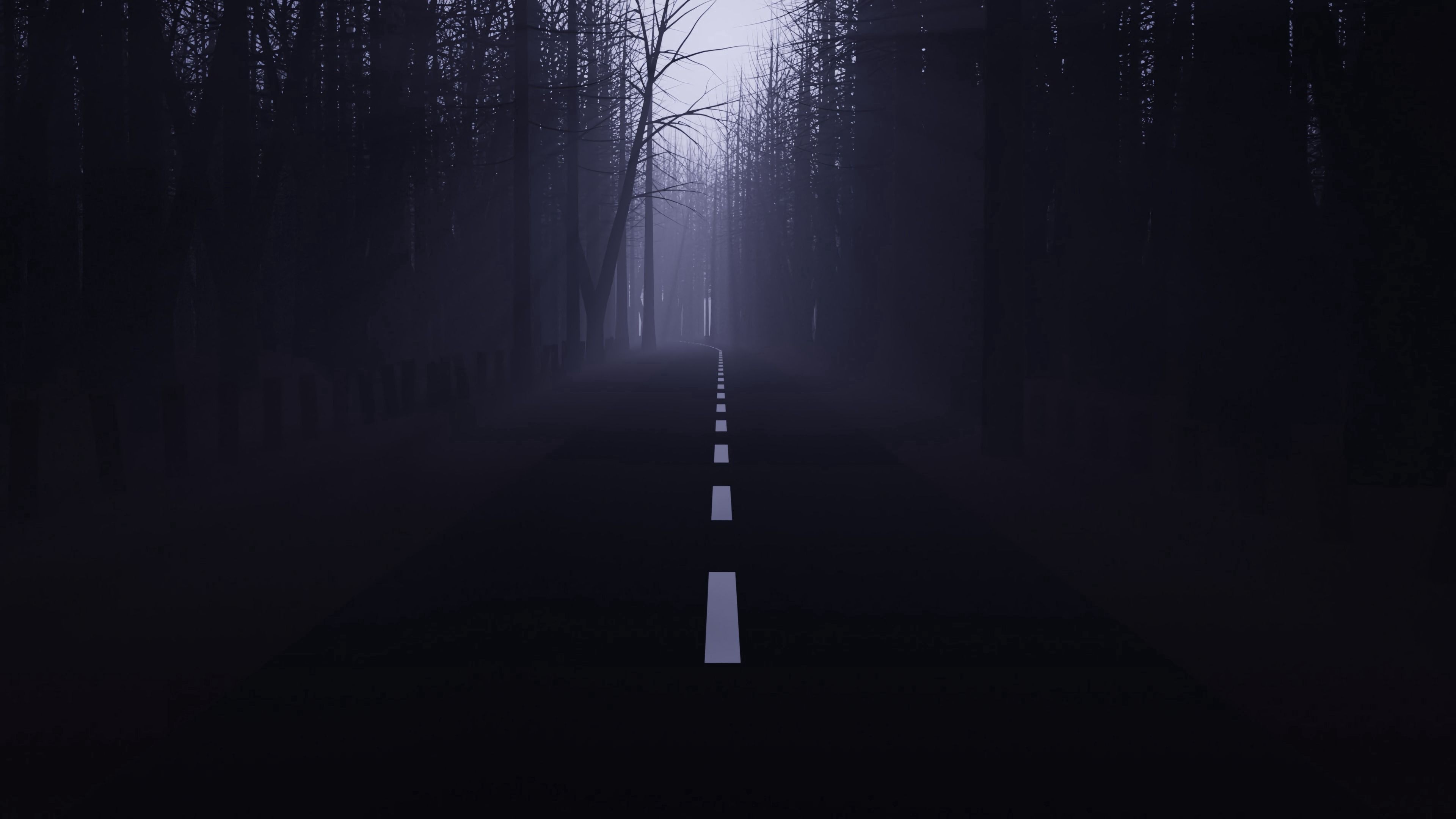 Download mobile wallpaper Haze, Forest, Fog, Trees, Road, Dark for free.