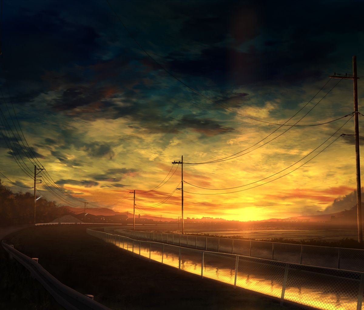 Laden Sie das Himmel, Sonnenuntergang, Animes-Bild kostenlos auf Ihren PC-Desktop herunter