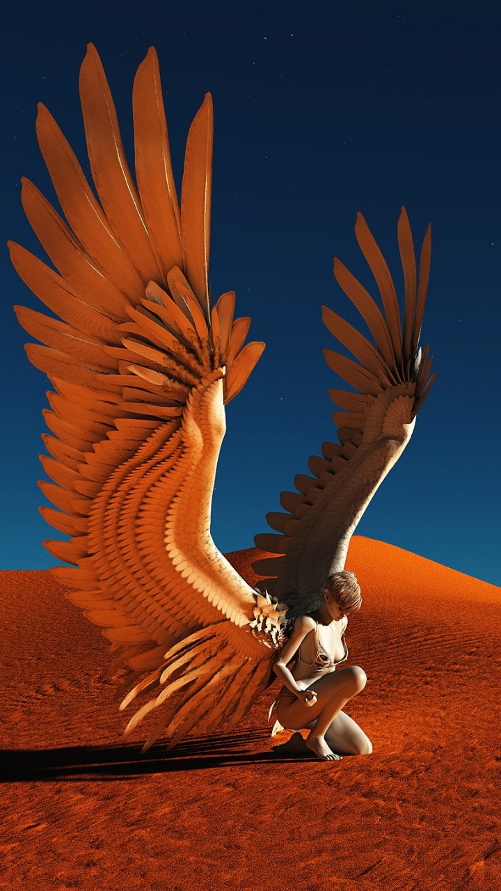 Download mobile wallpaper Fantasy, Desert, Wings, Angel for free.