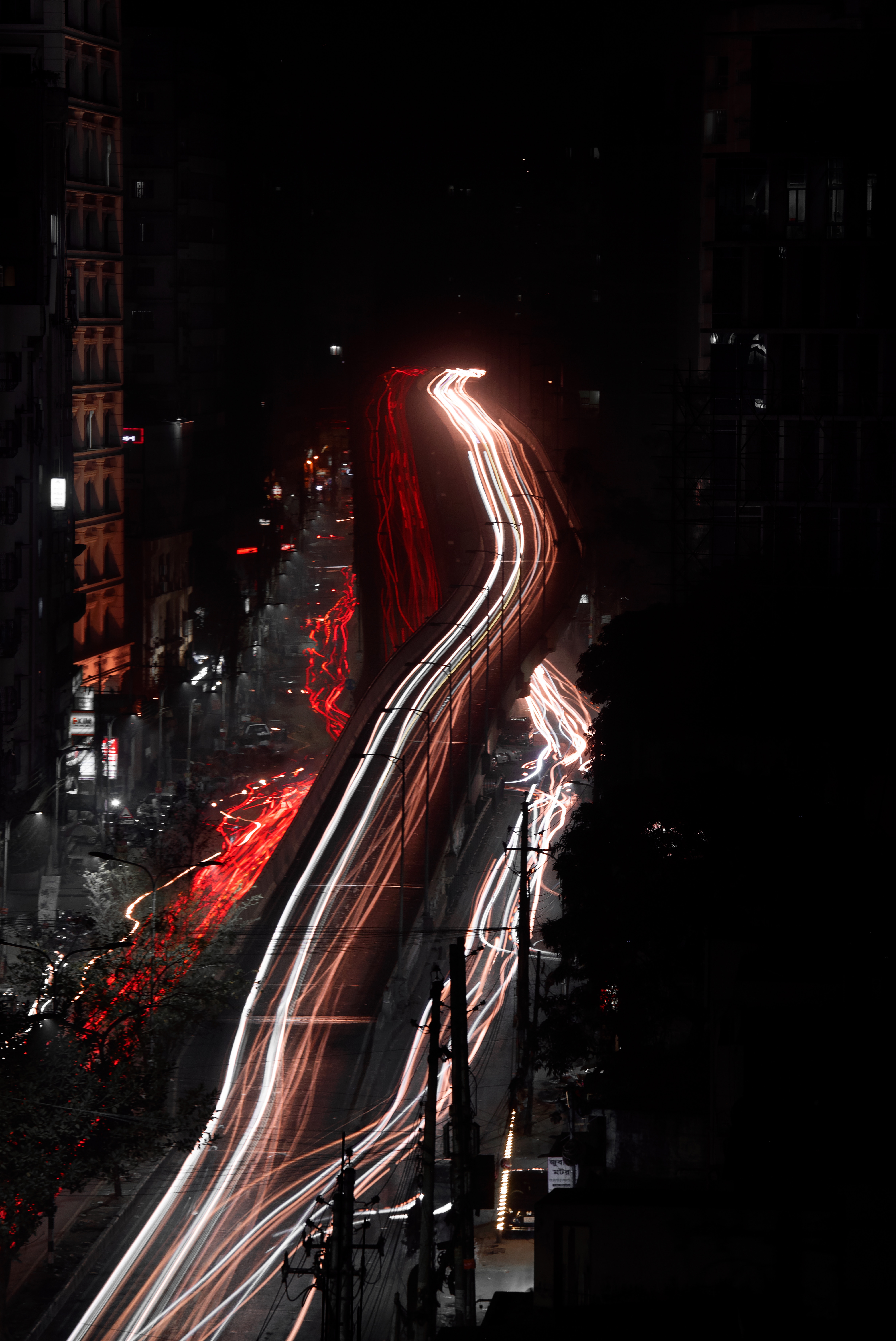cities, view from above, road, night city, long term exposure