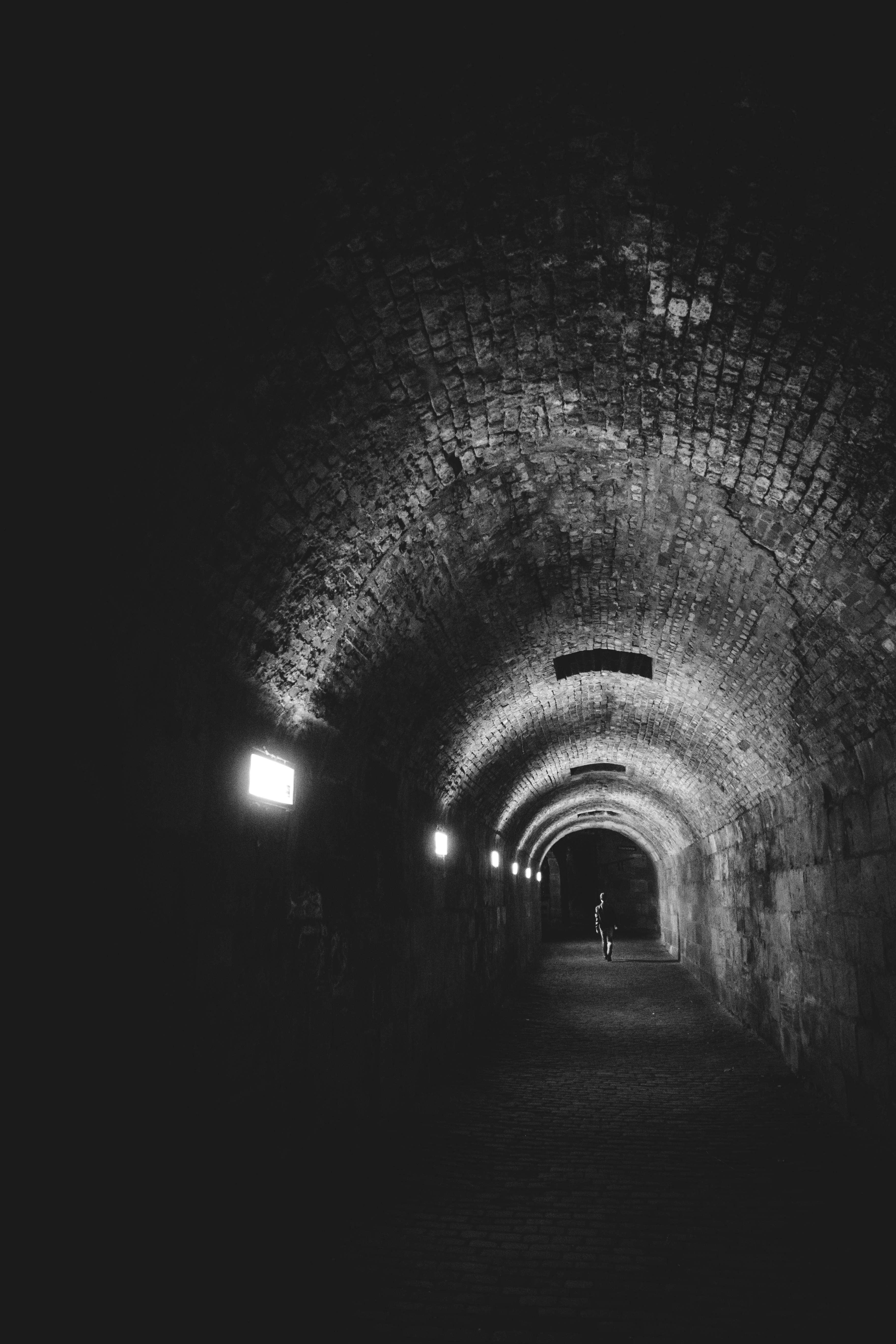 Download mobile wallpaper Tunnel, Arch, Chb, Bw, Lonely, Alone for free.