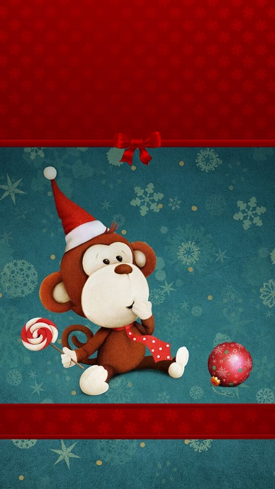 Download mobile wallpaper Christmas, Holiday, Monkey, Santa Hat for free.