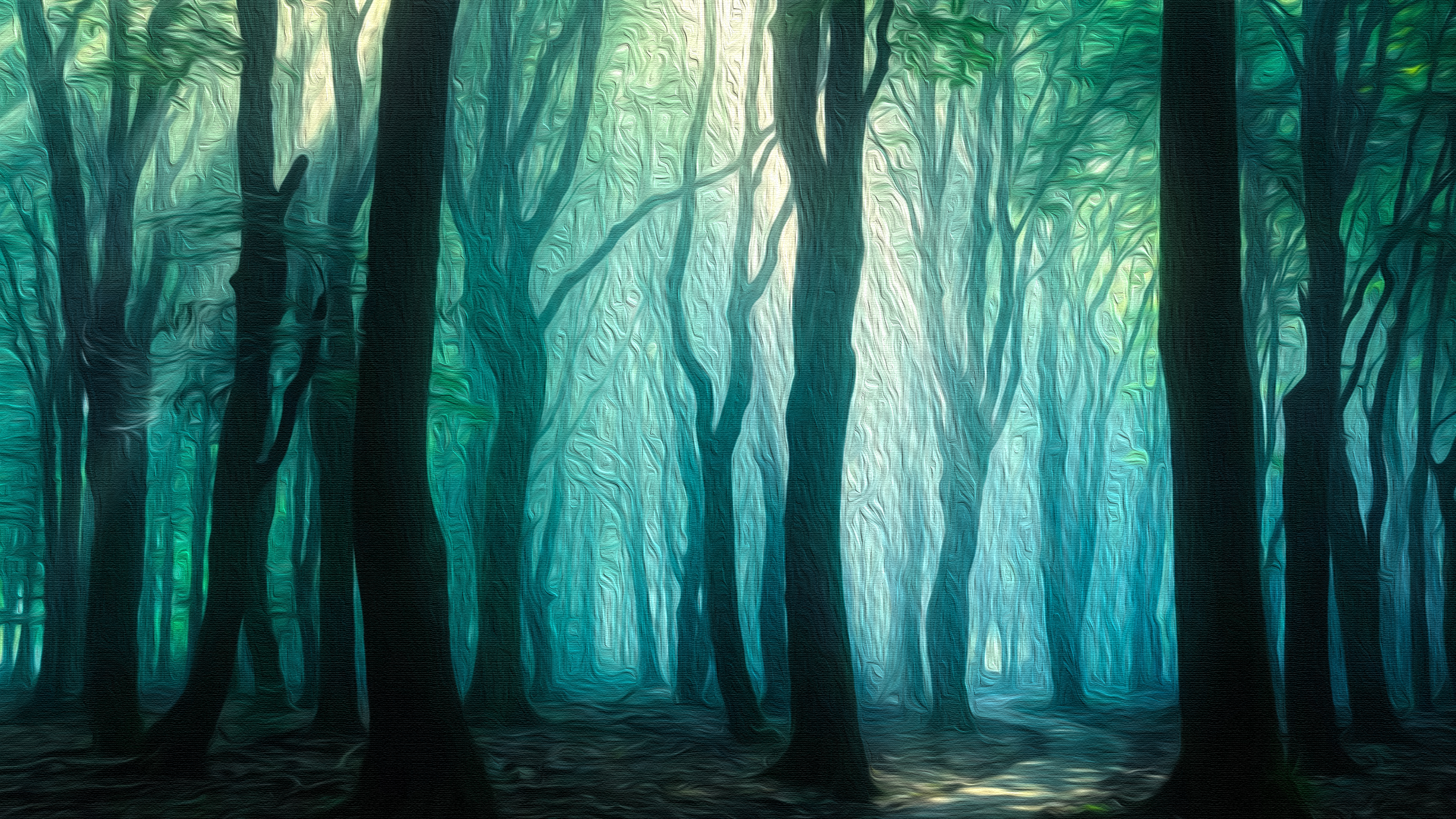 Descarga gratis la imagen Camino, Bosque, Árbol, Niebla, Artístico, Pintura Al Óleo en el escritorio de tu PC