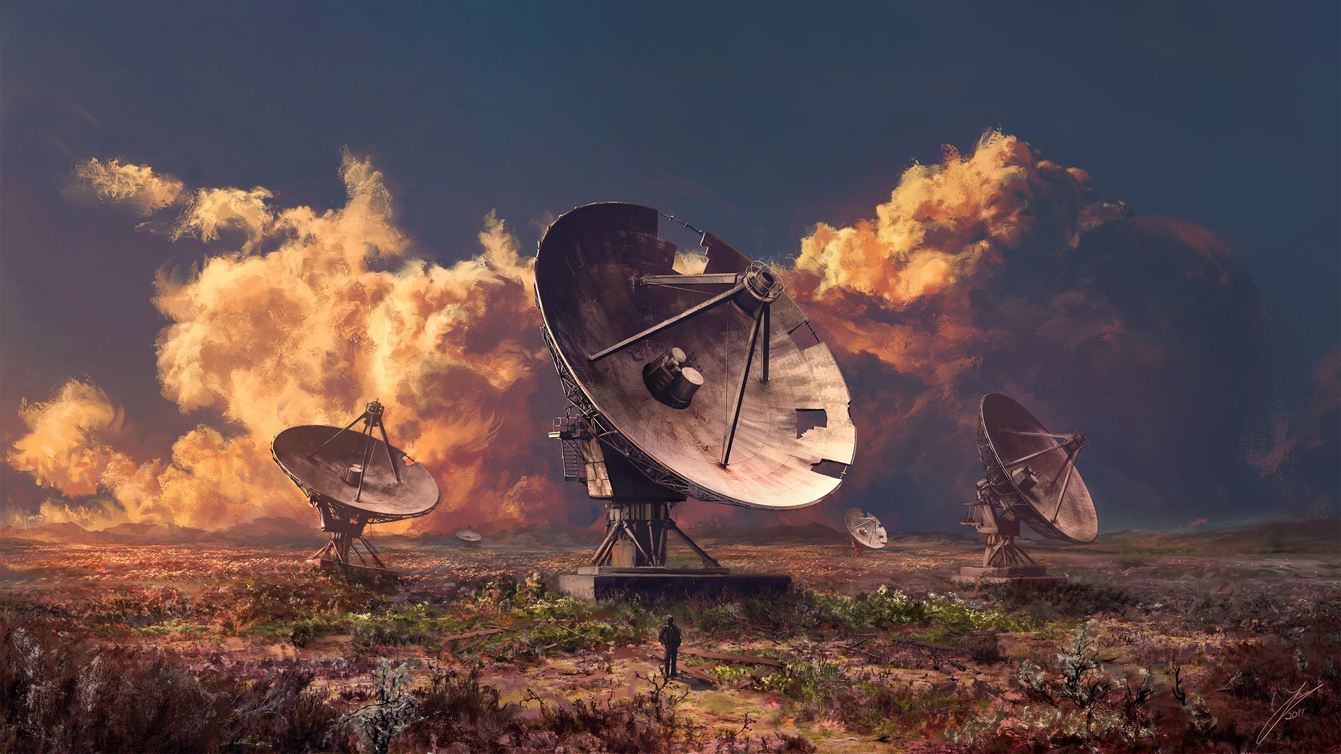 antenna, sci fi, post apocalyptic, cloud, landscape