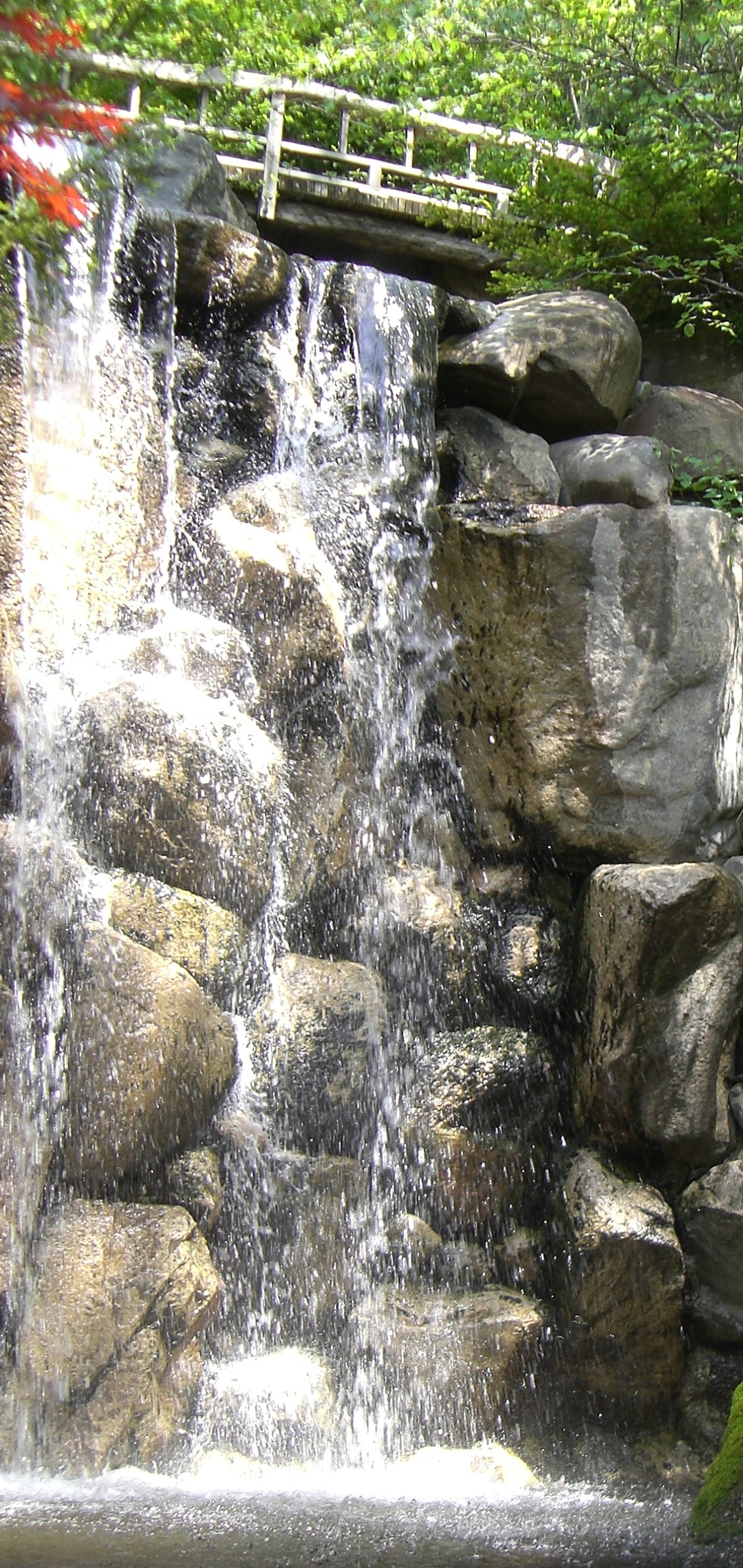Download mobile wallpaper Waterfalls, Waterfall, Earth, Bridge for free.