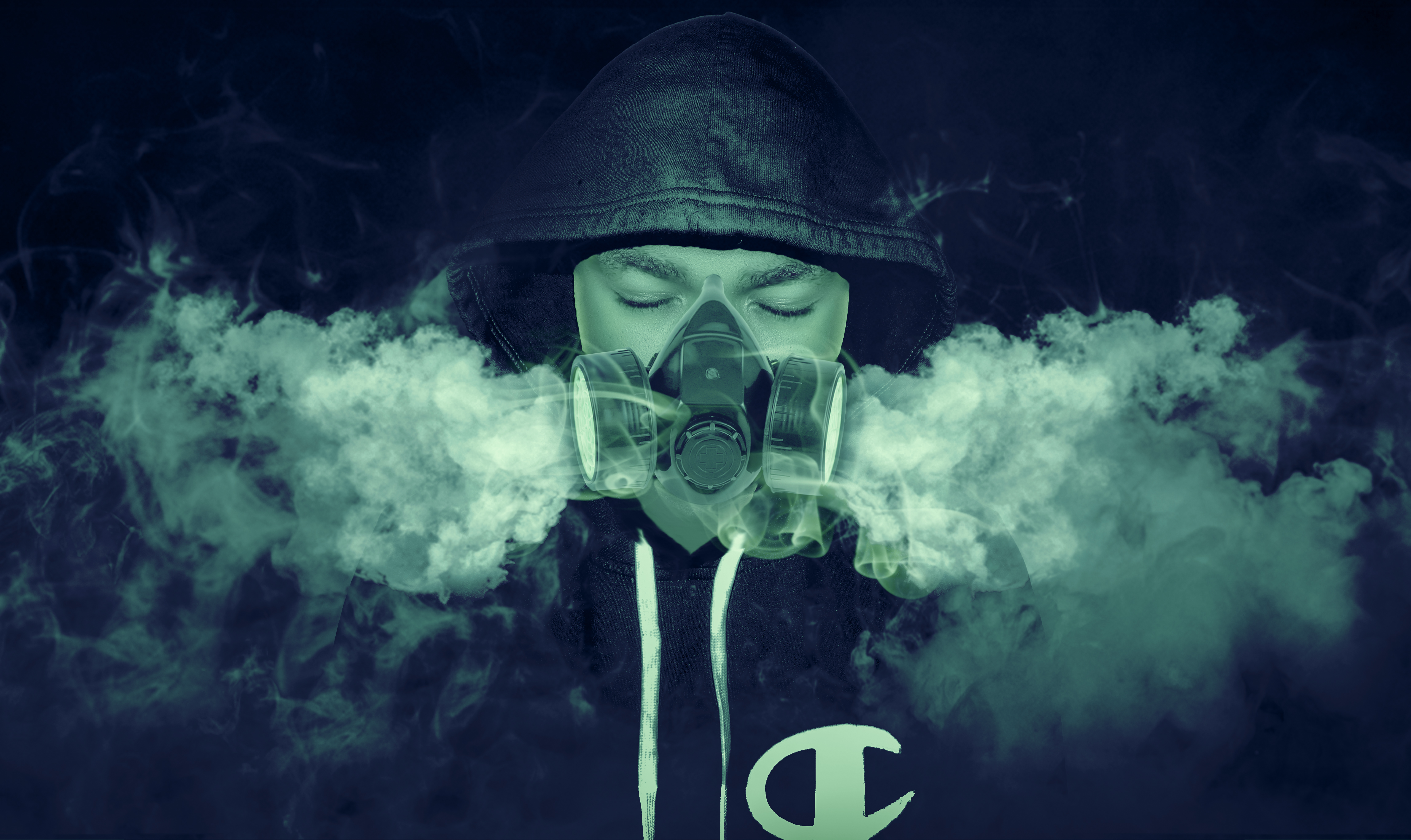 Free download wallpaper Smoke, Dark, Gas Mask, Child, Hood on your PC desktop