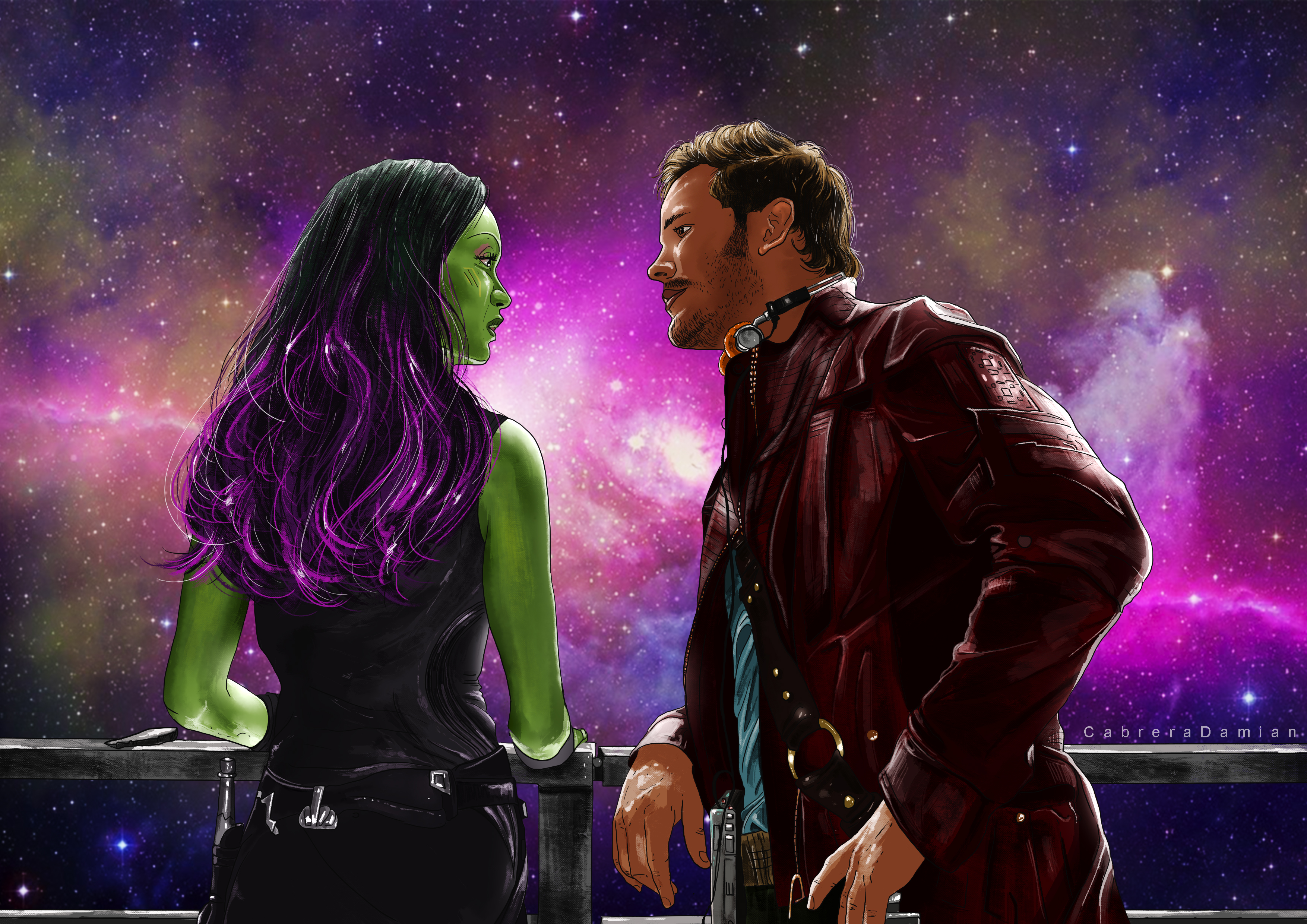Download mobile wallpaper Movie, Guardians Of The Galaxy, Zoe Saldana, Star Lord, Gamora, Chris Pratt for free.