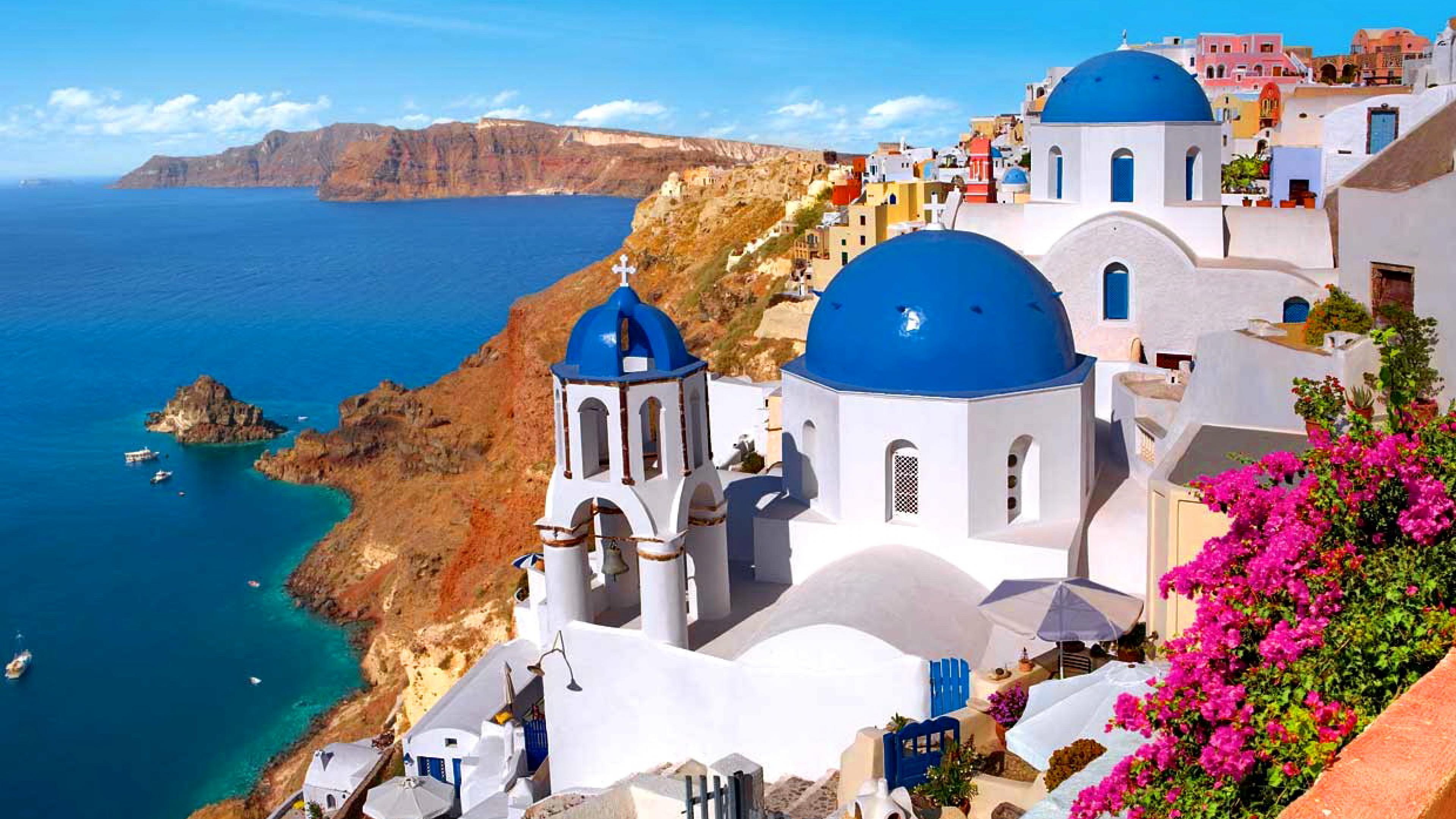 Free download wallpaper Architecture, Ocean, Cliff, Greece, Dome, Santorini, Man Made on your PC desktop