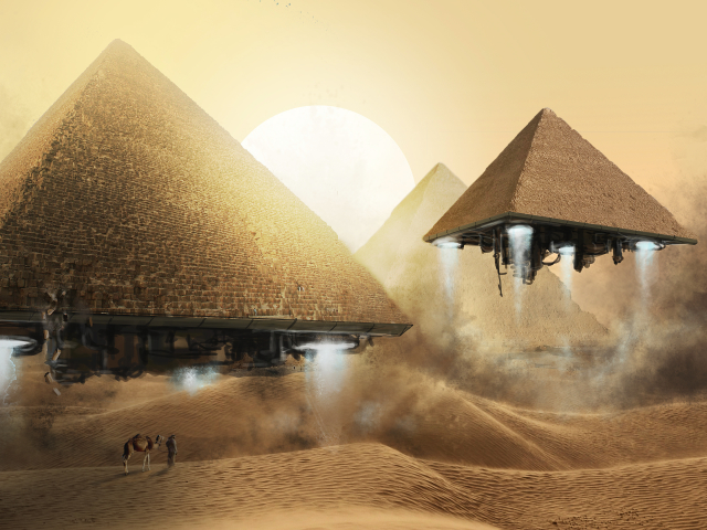 Скачать обои бесплатно Песок, Пустыня, Космический Корабль, Пирамида, Научная Фантастика, Египетский картинка на рабочий стол ПК
