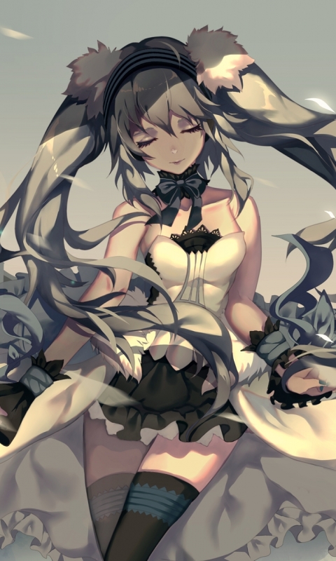 Download mobile wallpaper Music, Anime, Vocaloid, Petal, Hatsune Miku, Long Hair, Twintails, White Dress for free.