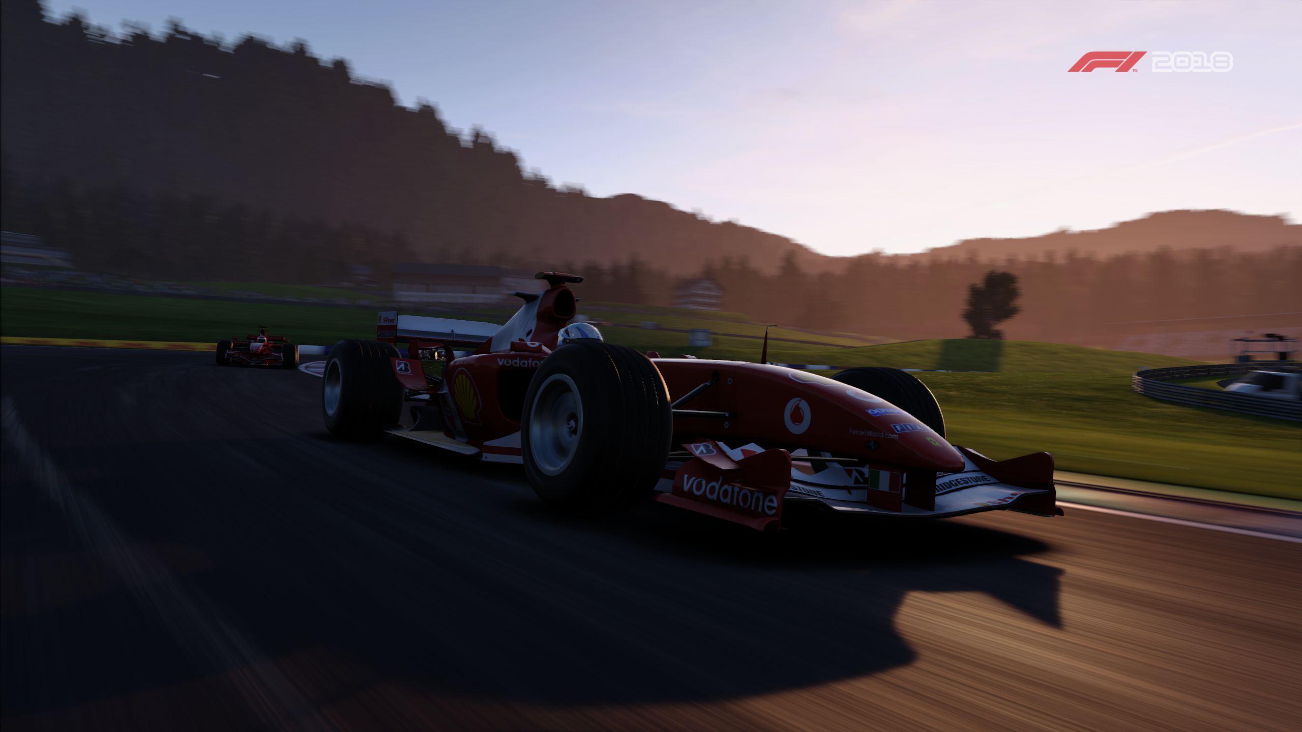 Laden Sie das Ferrari, Sonnenaufgang, Formel 1, Fahrzeug, Computerspiele, F1 2018-Bild kostenlos auf Ihren PC-Desktop herunter