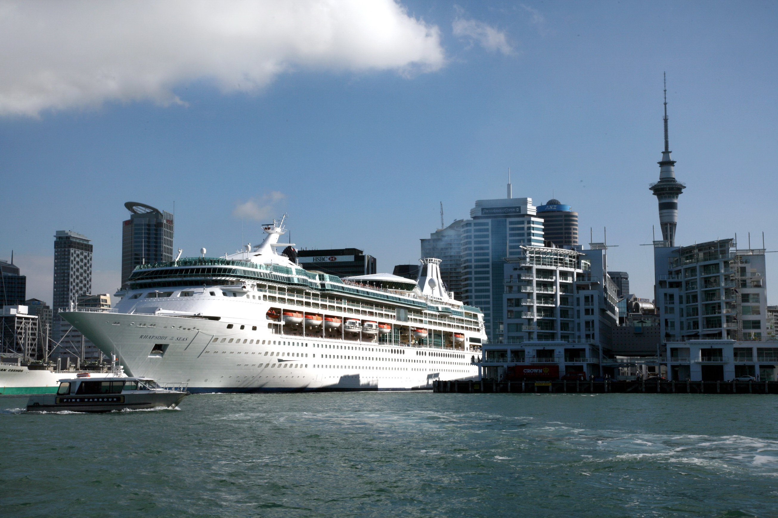 Download mobile wallpaper City, Boat, Cityscape, Cruise Ship, Vehicles, Rhapsody Of The Seas for free.
