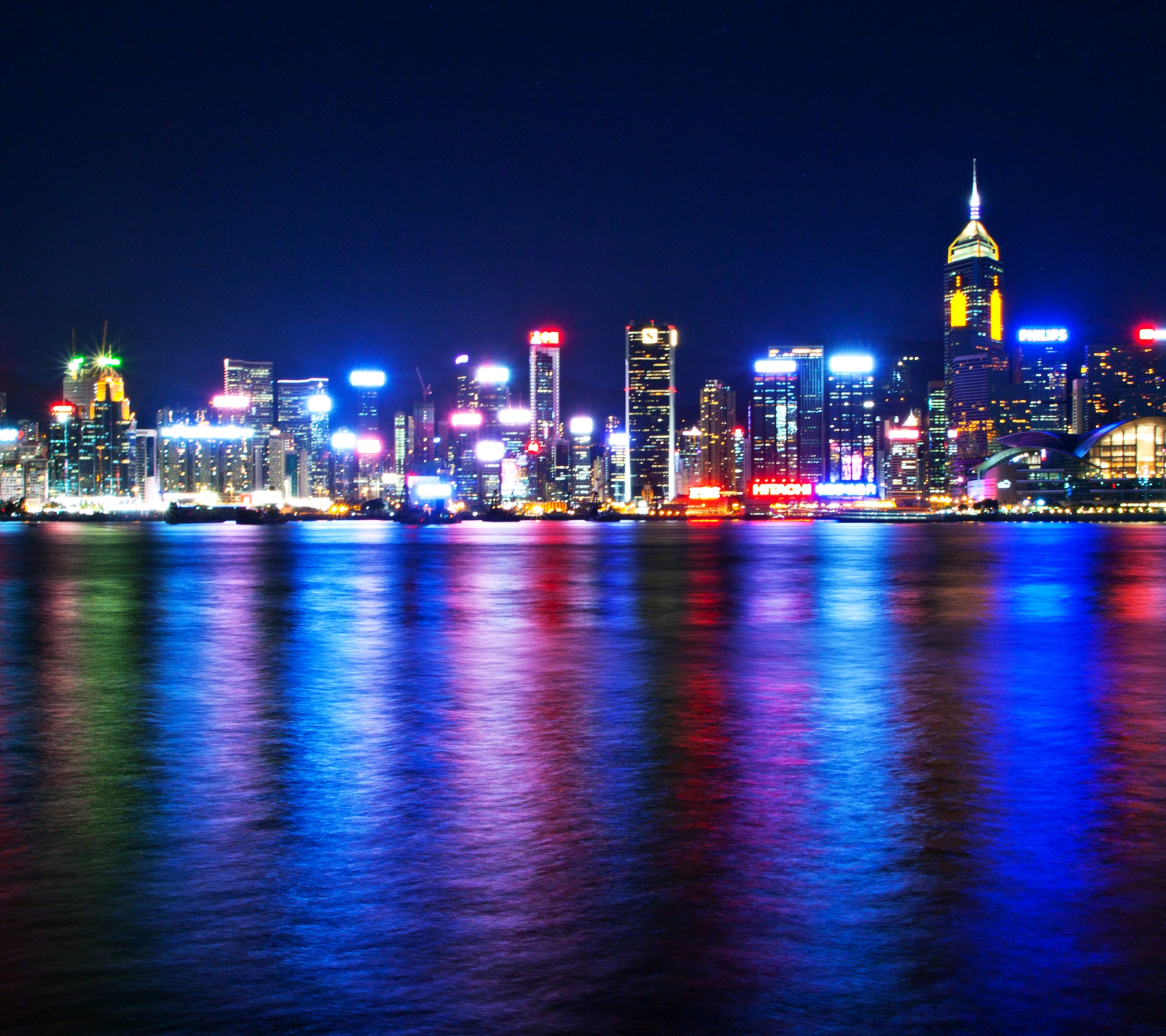 PCデスクトップに都市, 街, 超高層ビル, 建物, 反射, 光, 香港, 夜, マンメイド画像を無料でダウンロード