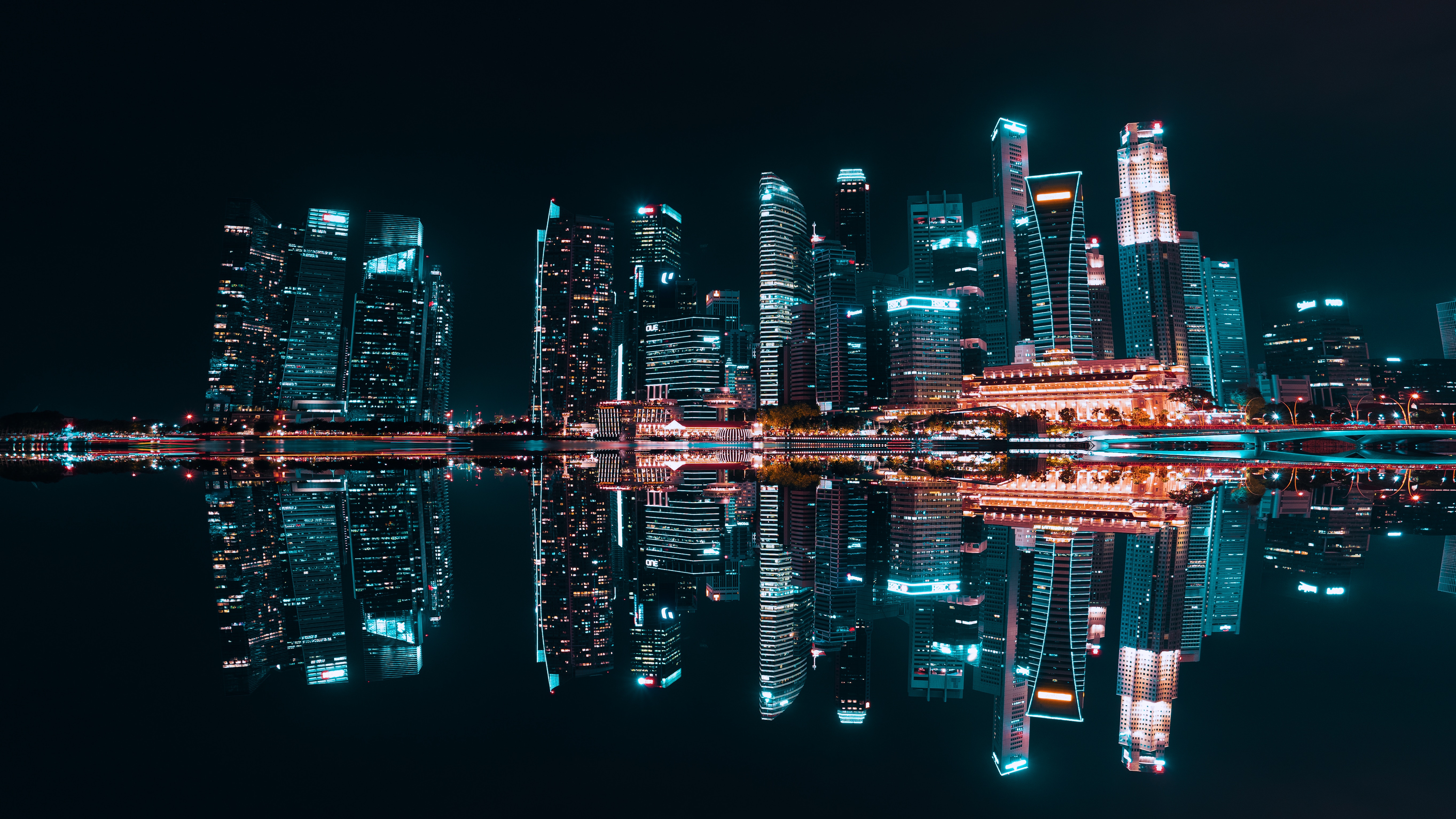 night city, illumination, lake, cities, building, reflection, skyscrapers, backlight, electricity wallpapers for tablet