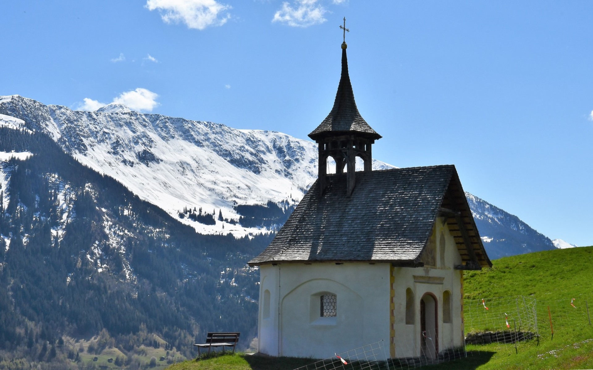 Download mobile wallpaper Mountain, Alps, Chapel, Religious for free.
