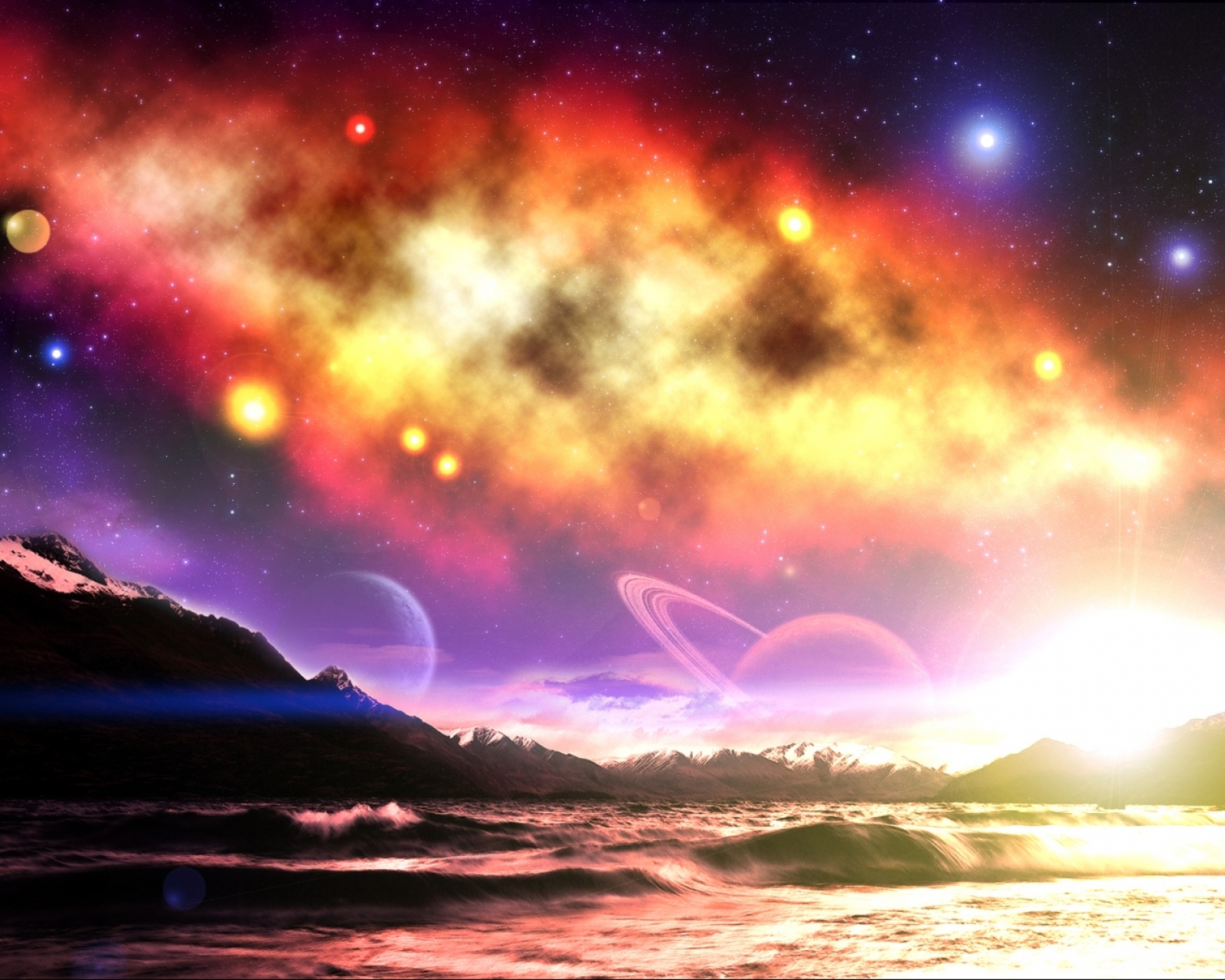 Free download wallpaper Fantasy, Sky, Mountain, Space, Planet, Sci Fi, Artistic, Star, Psychedelic, Trippy on your PC desktop